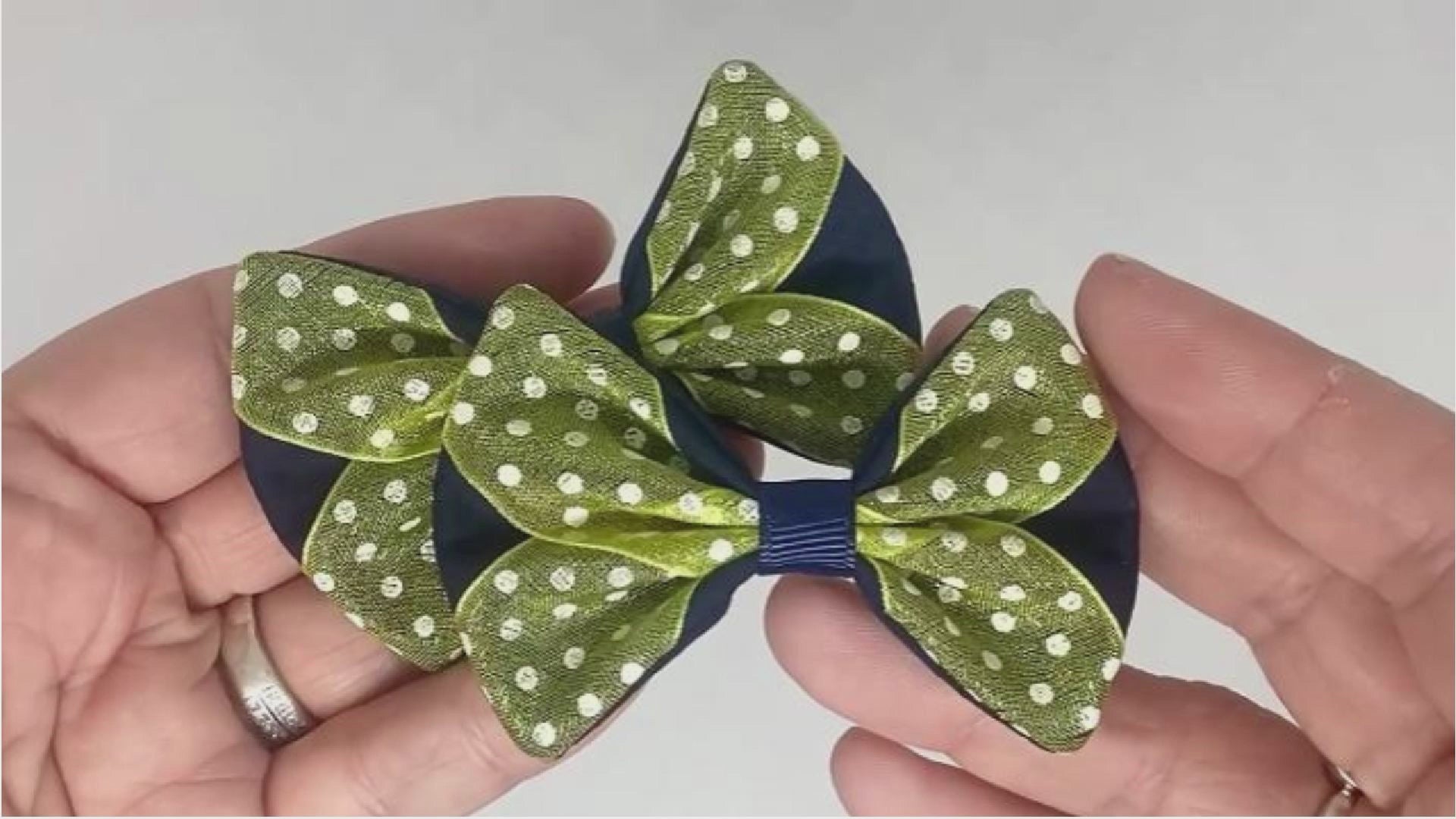 Navy Blue and Yellow Polka Dot Hair Bows on Alligator Clips | Unique Pair