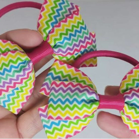 Colourful Chevron Design Hair Bows on Thick Bobbles | Dreambows UK