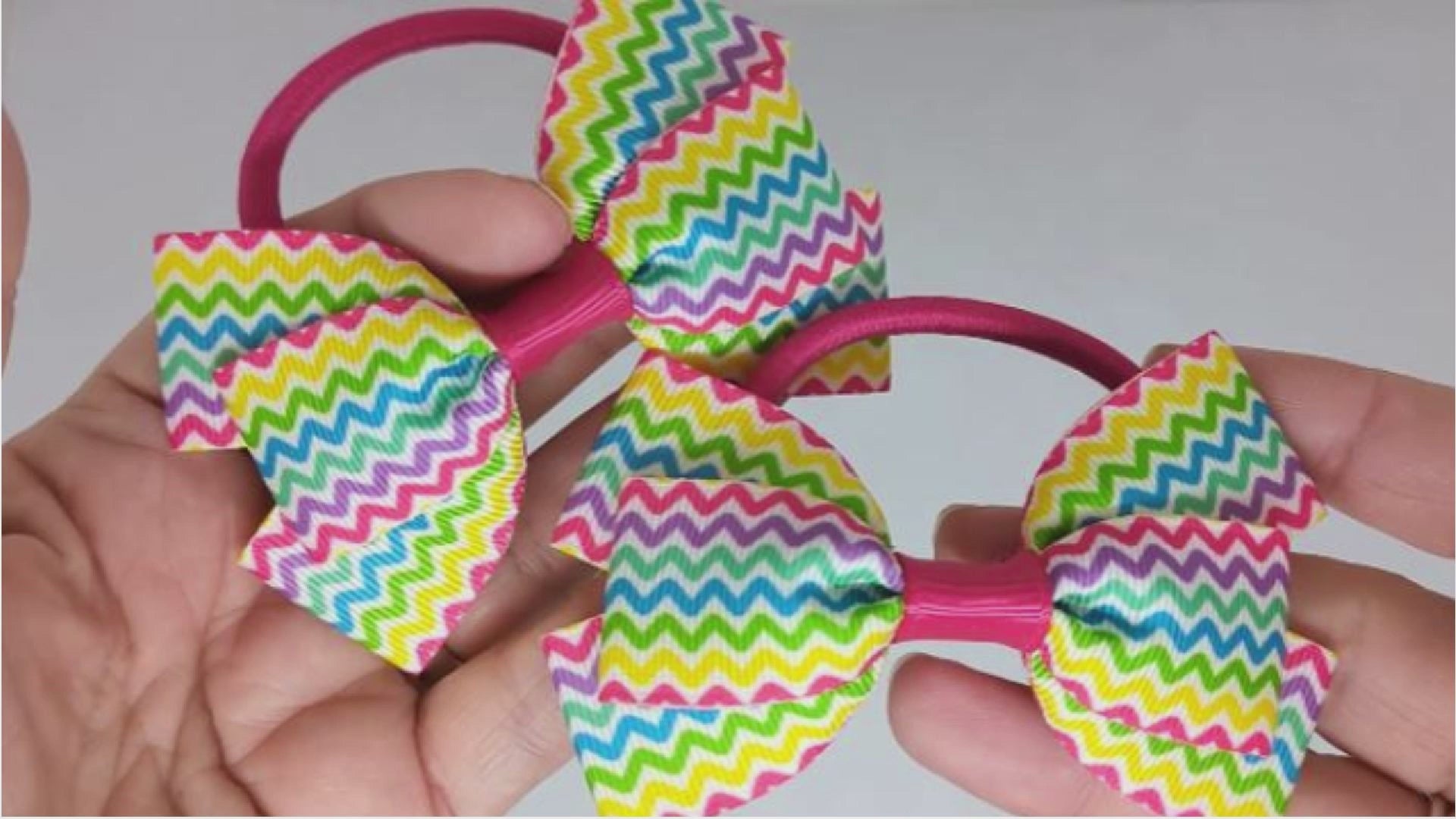 Colourful Chevron Design Hair Bows on Thick Bobbles | Dreambows UK