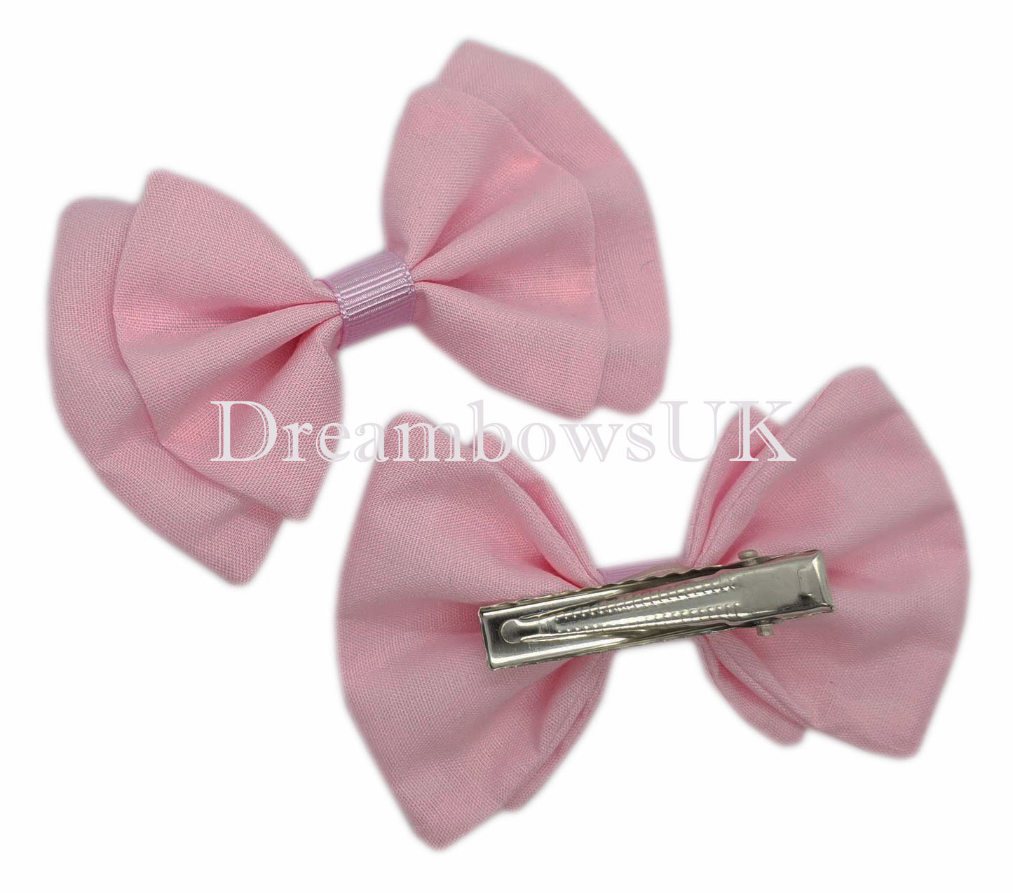 Baby pink fabric hair bows on alligator clips