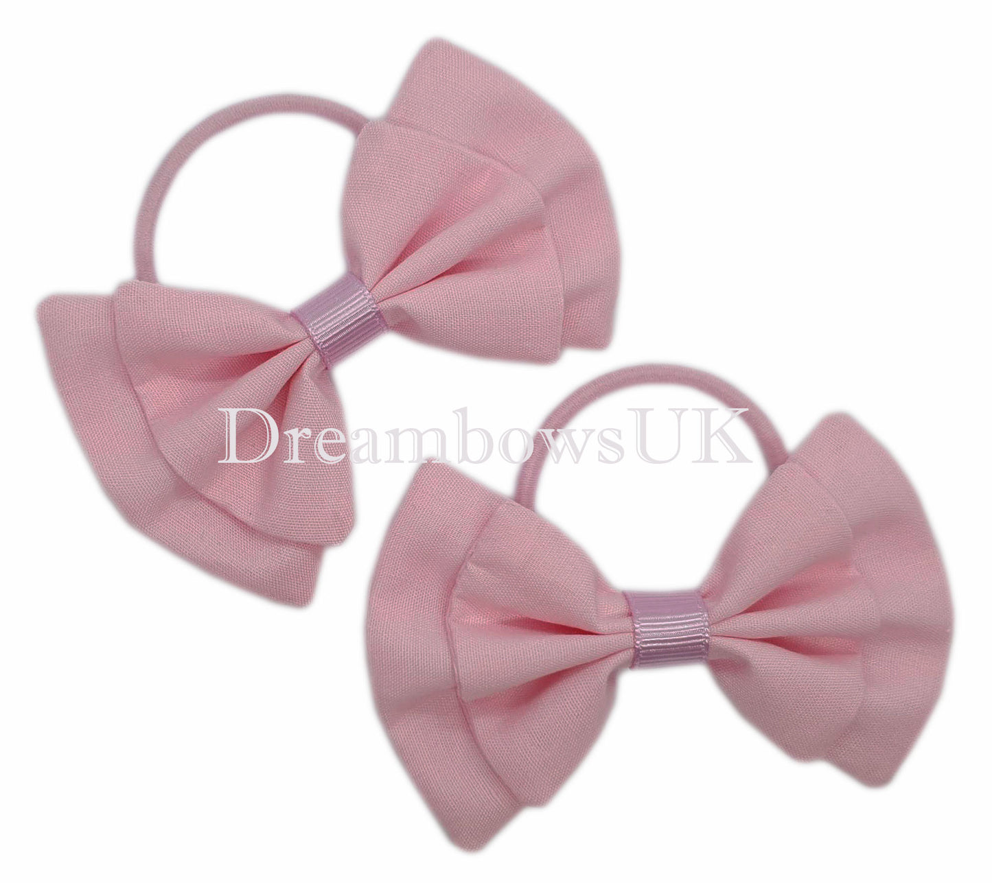 Baby pink fabric hair bows on thin bobbles
