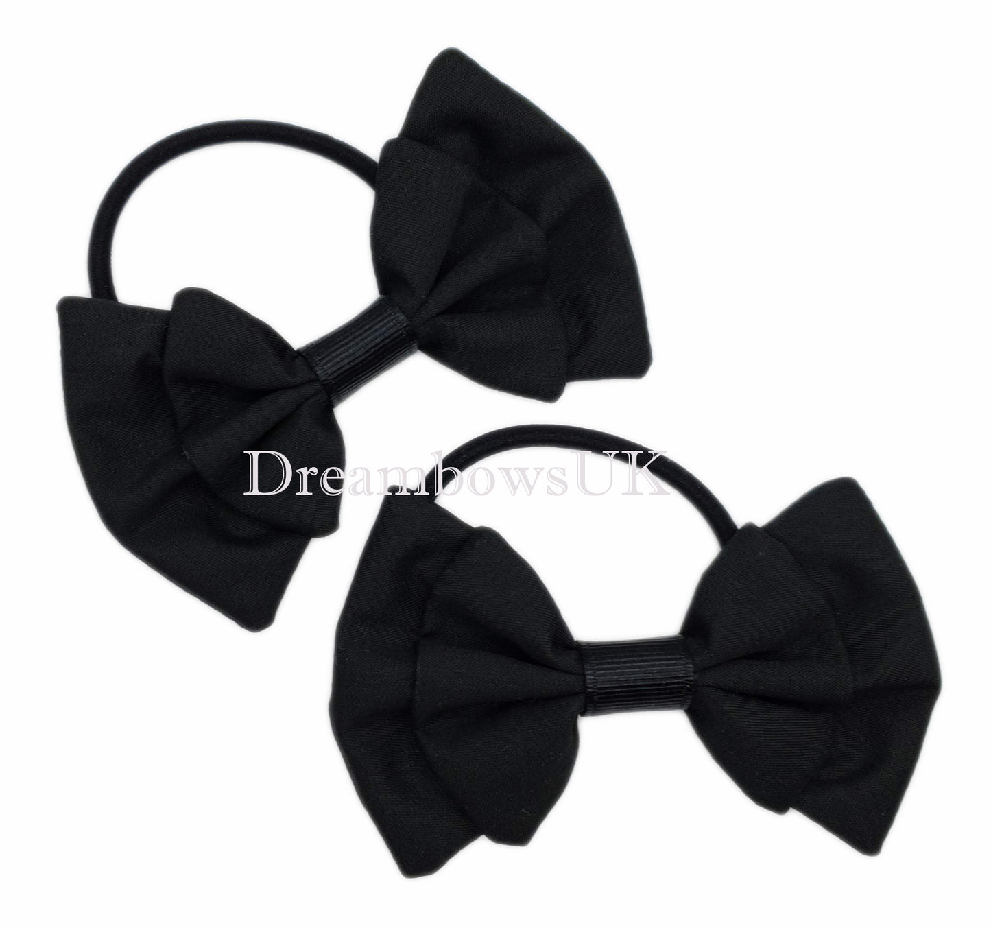 2x Black fabric hair bows