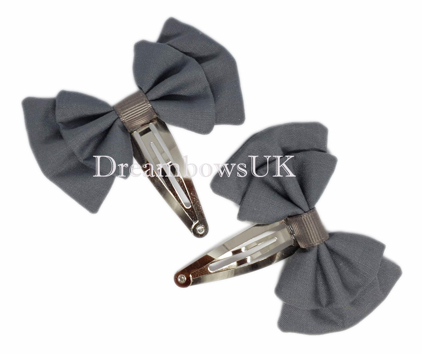 Girls dark grey hair bows on snap clips