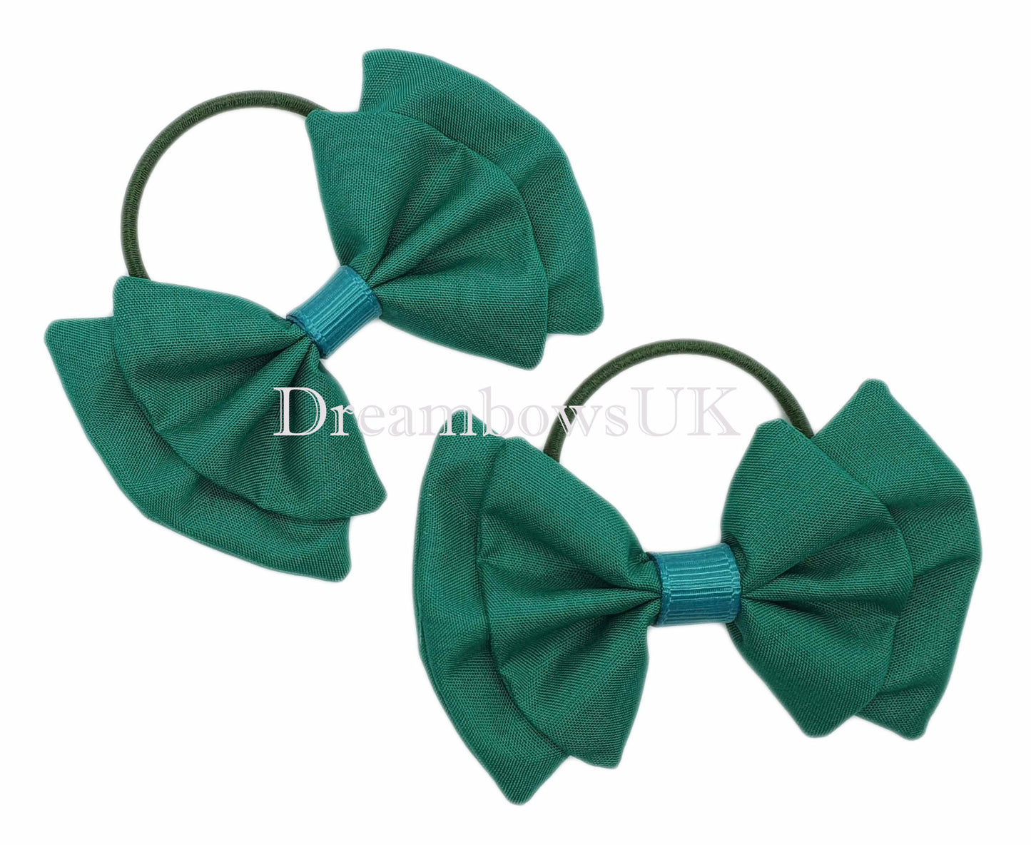 2x Jade green fabric hair bows - DreambowsUK