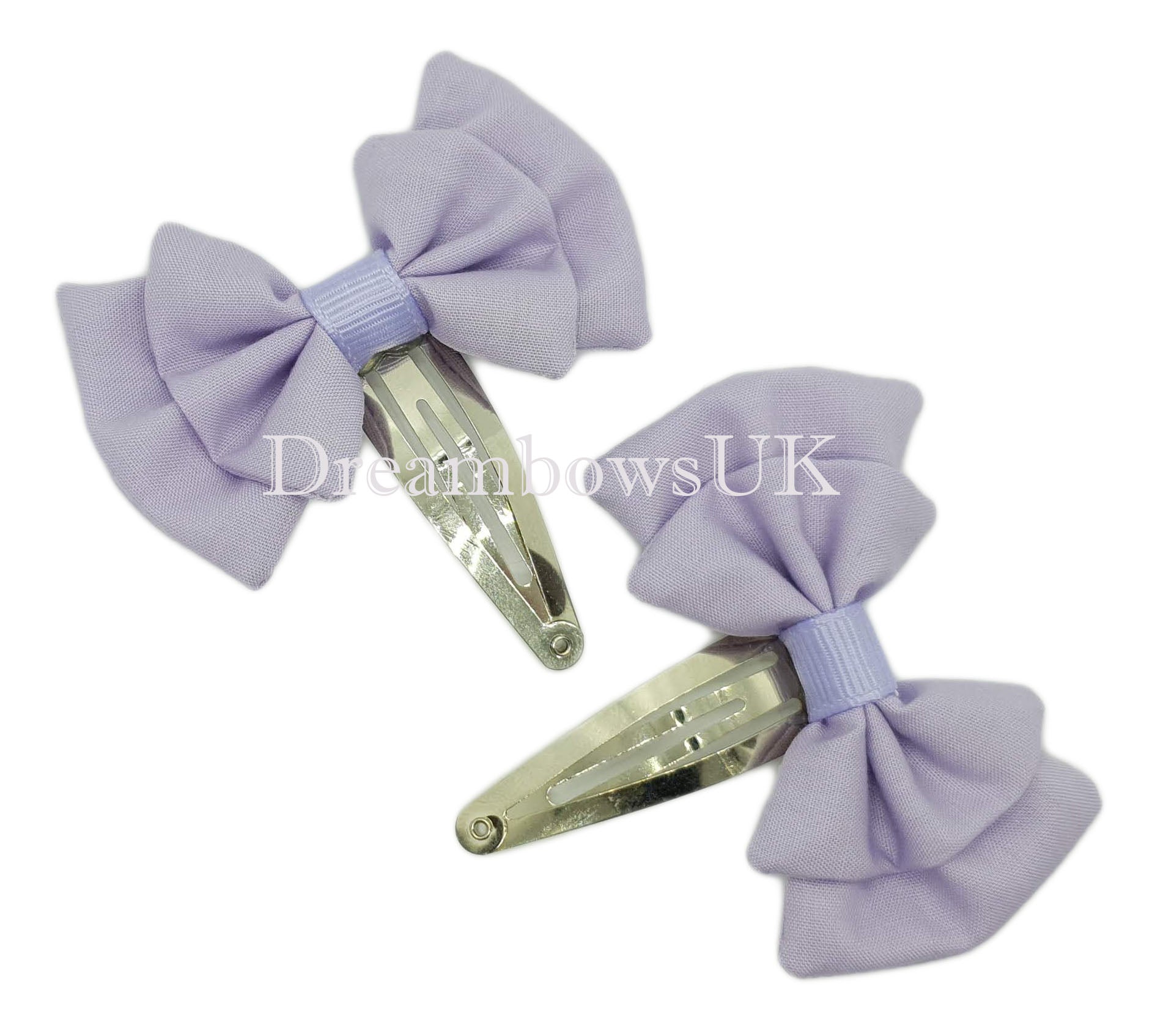 Handmade to order lilac hair bows on snap clips