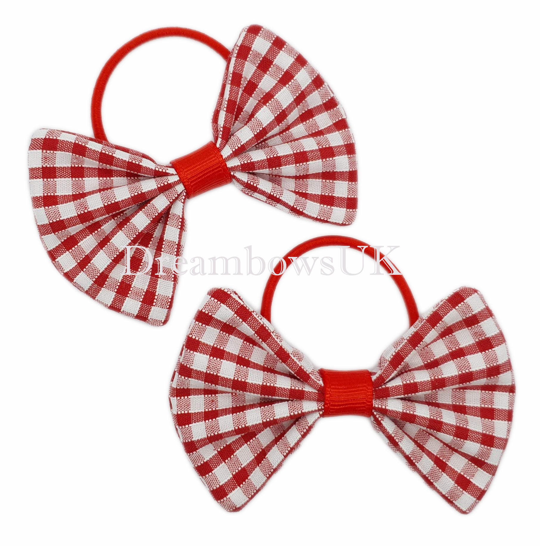 2x Red gingham hair bows - DreambowsUK