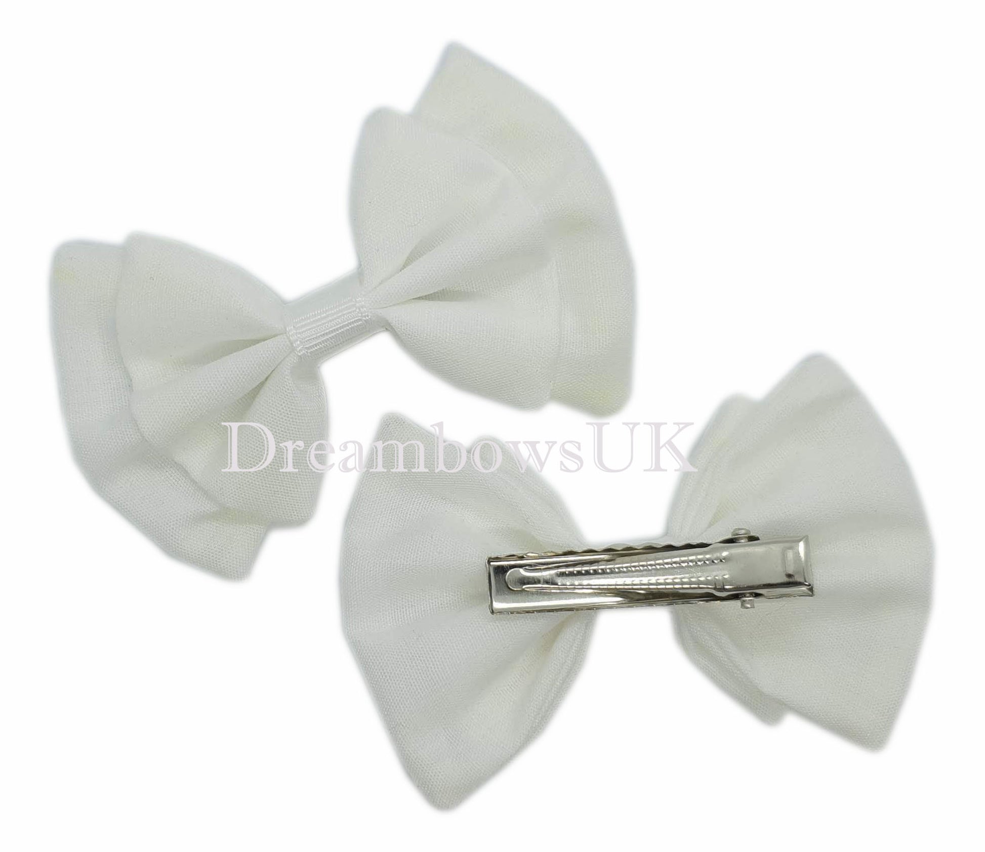 Girls white fabric hair bows on alligator clips
