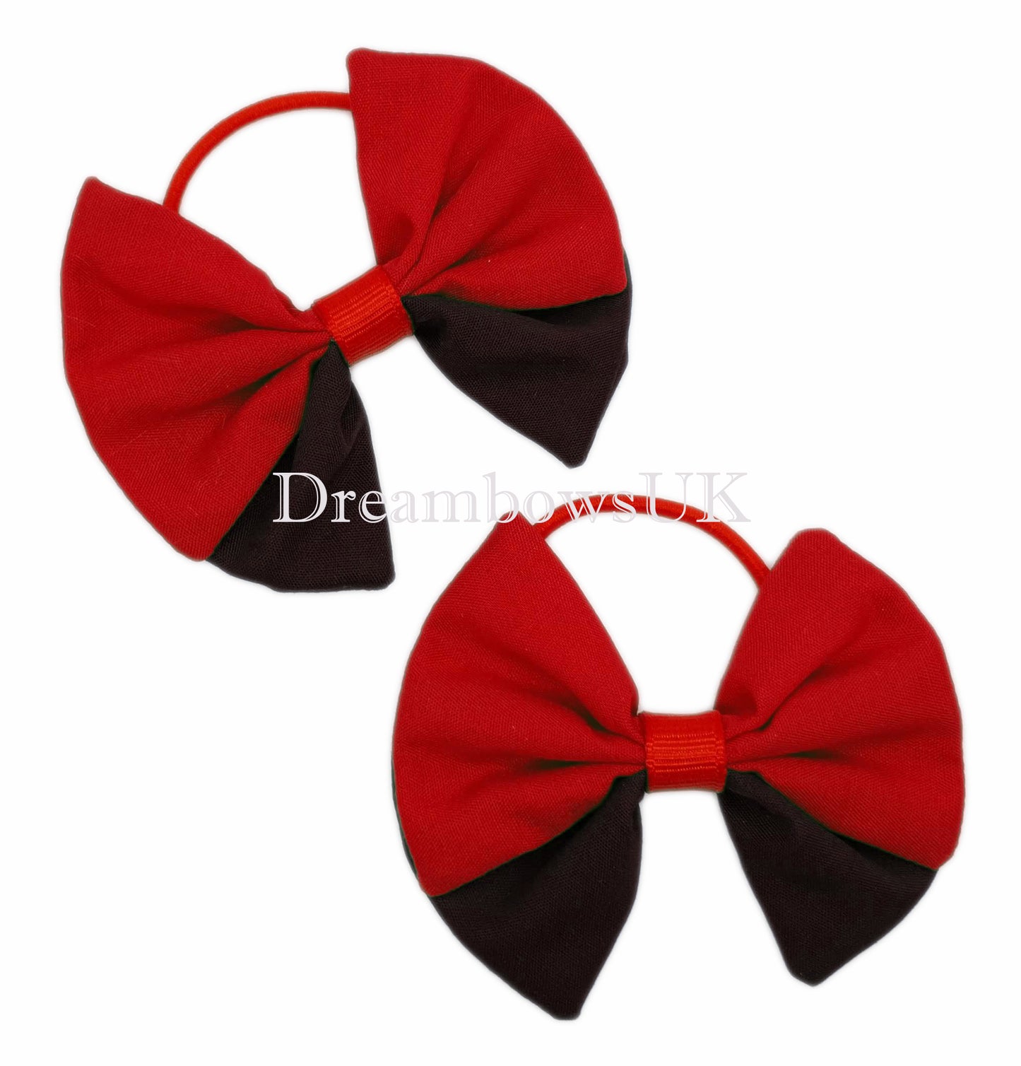 2x Black and red fabric hair bows