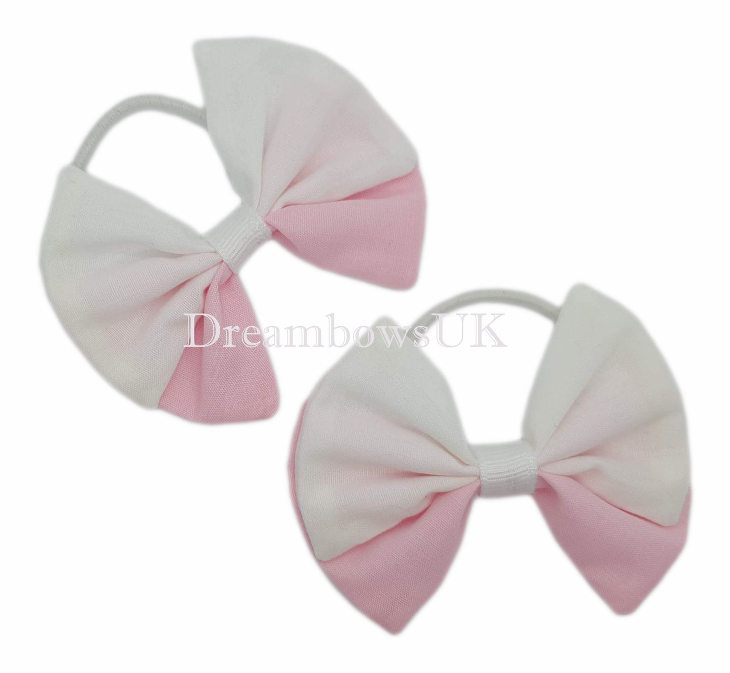 2x Baby pink and white fabric hair bows