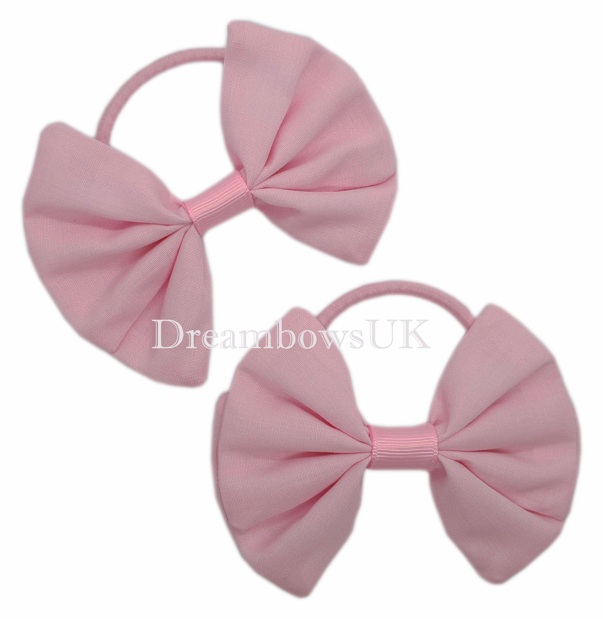 Baby pink fabric hair bows on thick bobbles