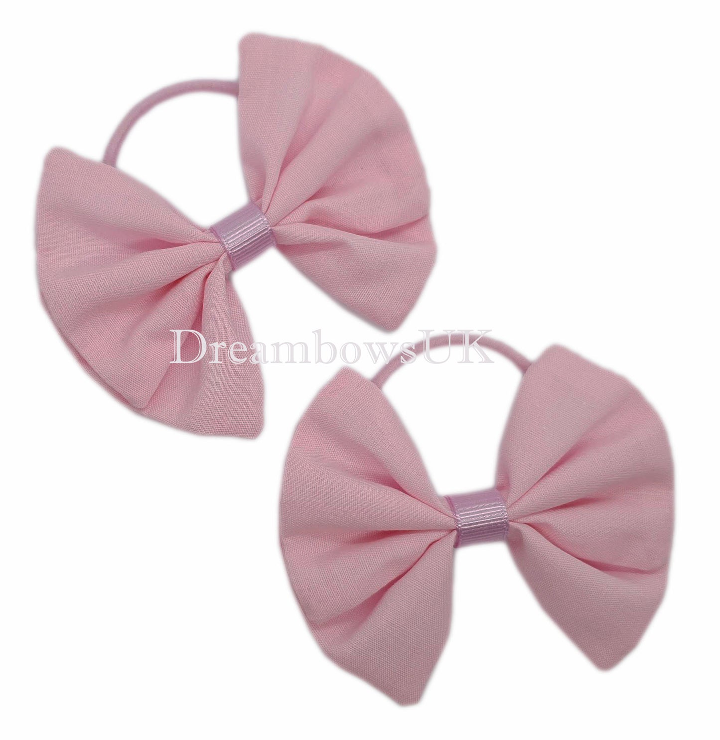 Girls baby pink fabric hair bows on thin hair bobbles