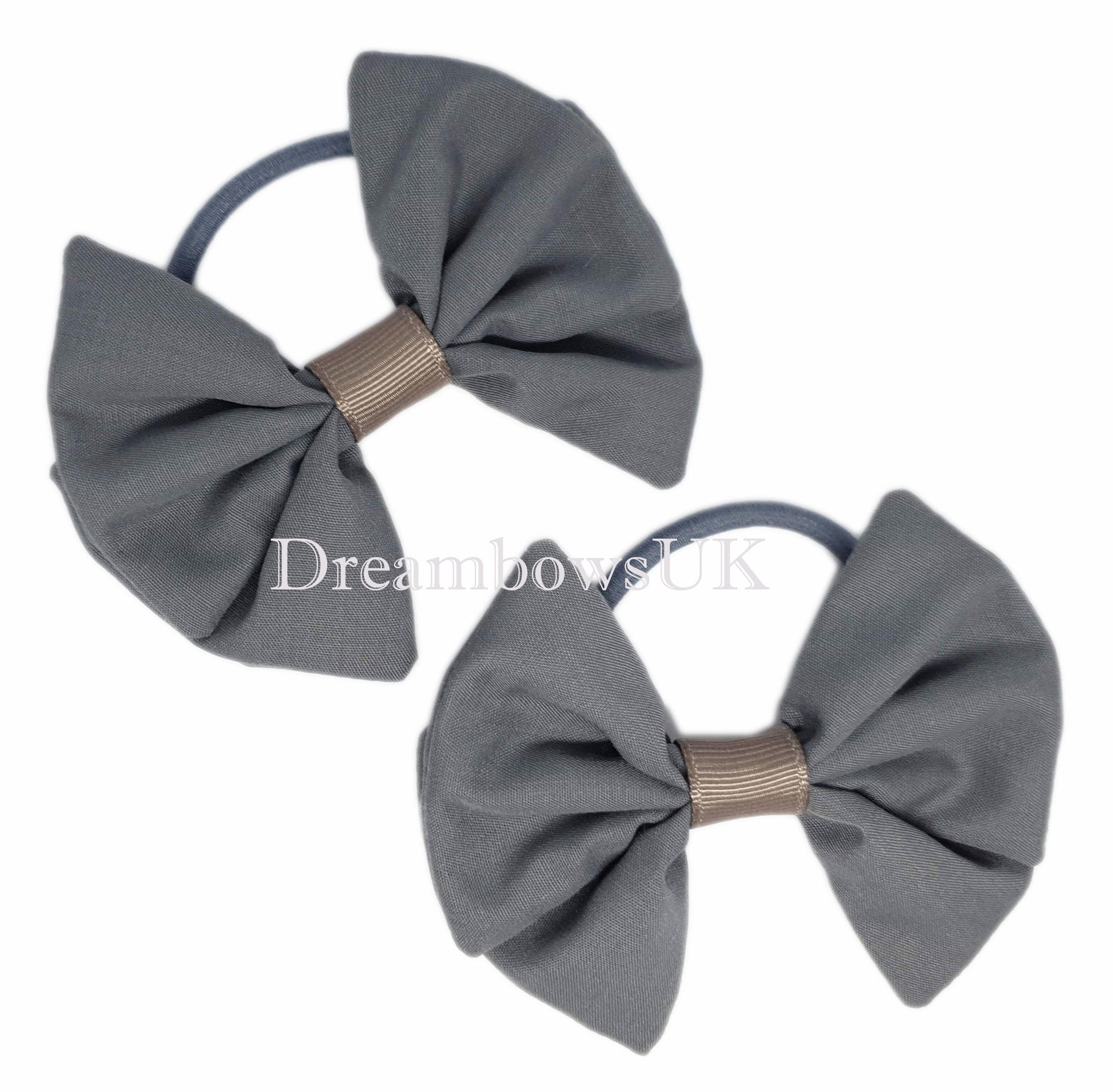 School grey hair bows on thick bobbles