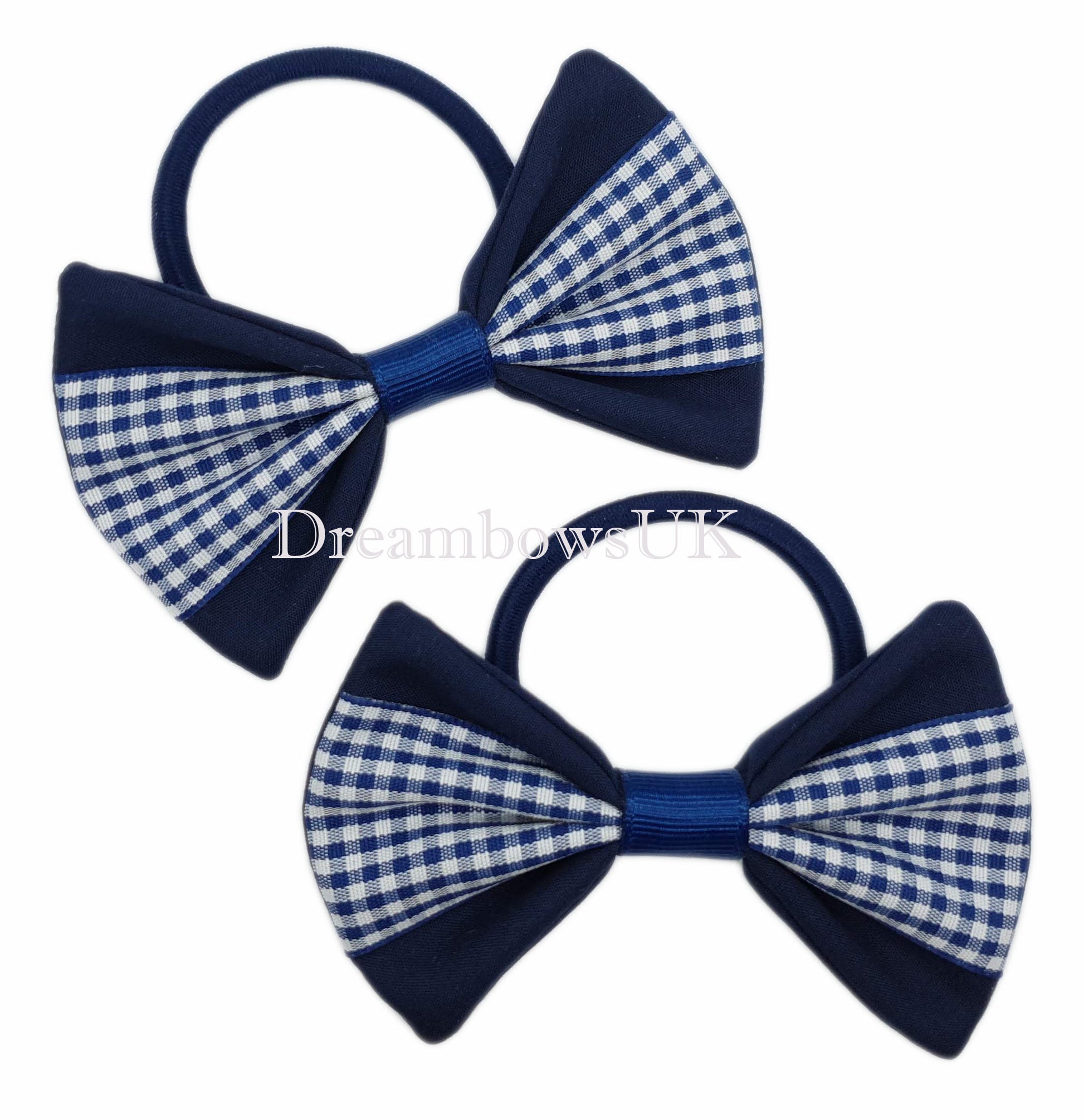 Navy blue gingham bows on thick bobbles