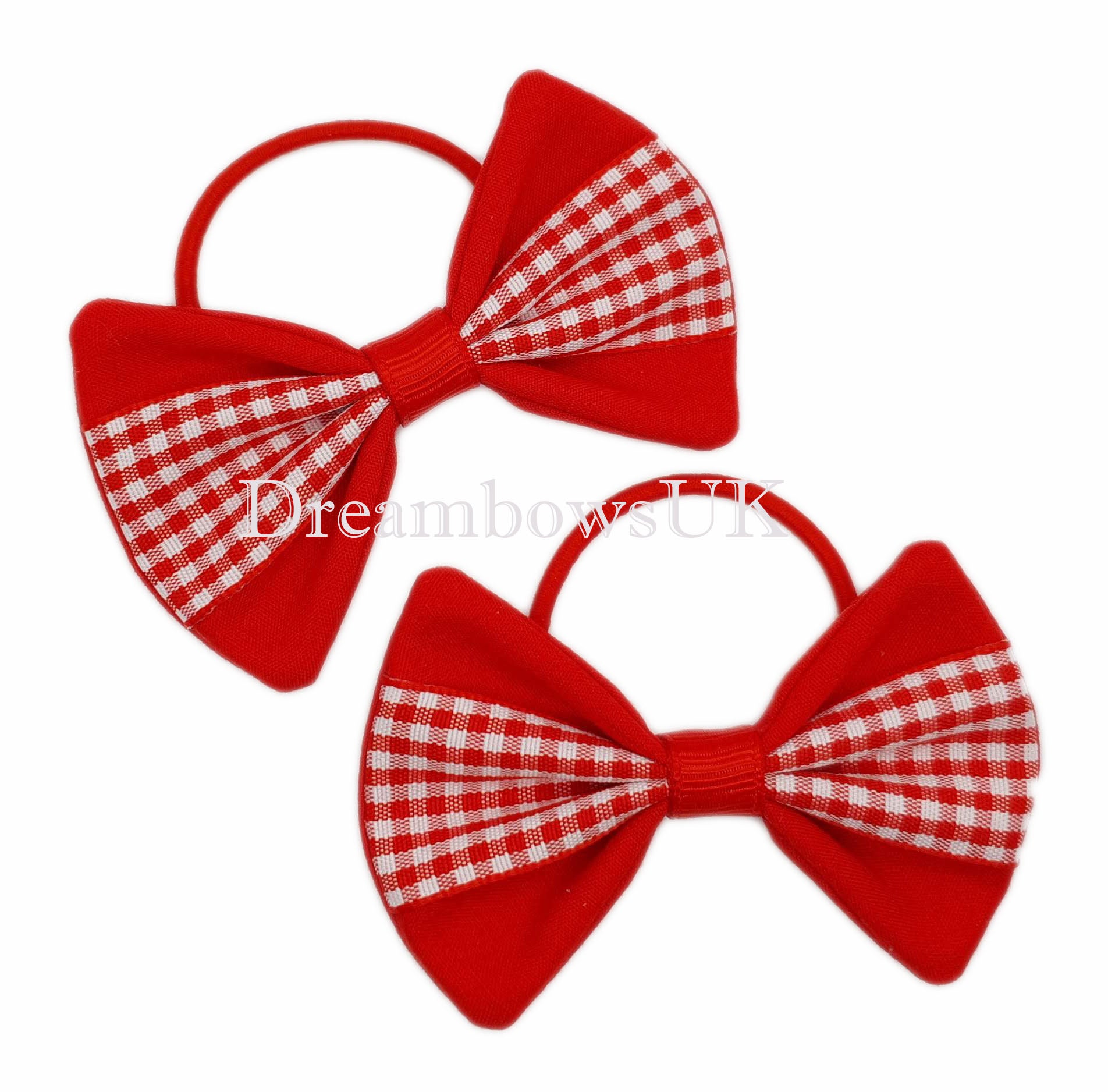 2x Red gingham hair bows on thin bobbles