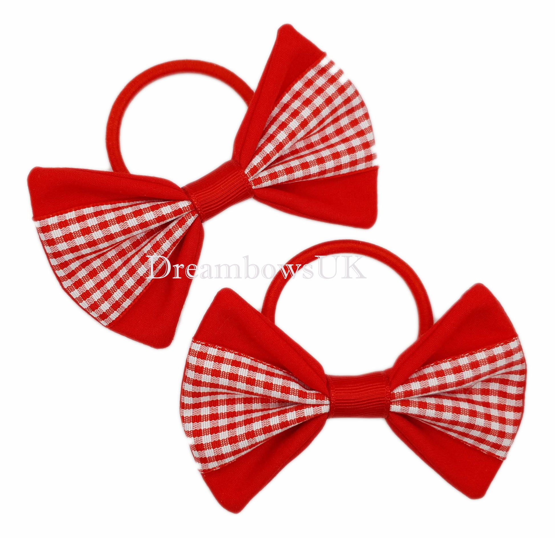 2x Red gingham hair bows on thick bobbles