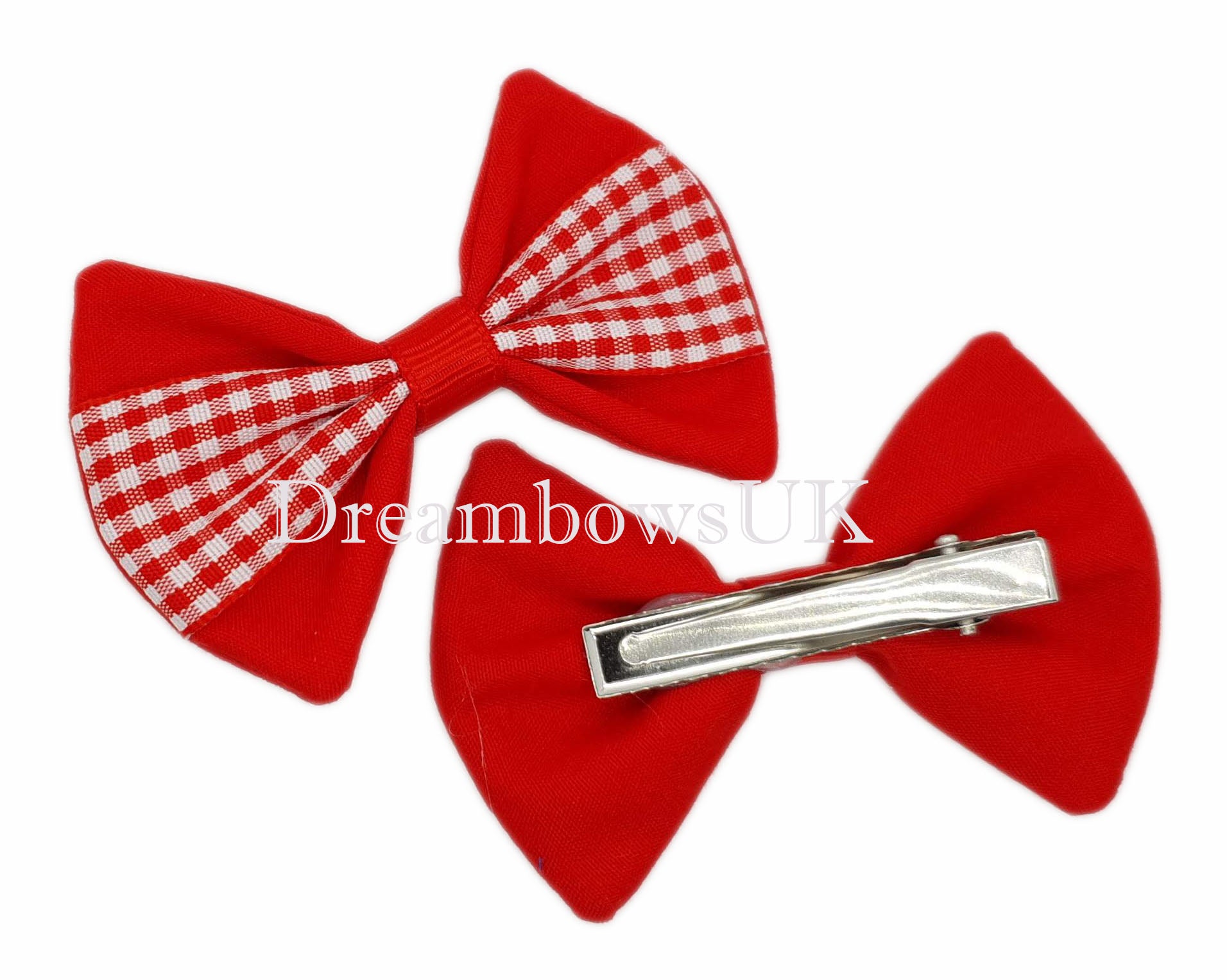 2x Red gingham hair bows - DreambowsUK