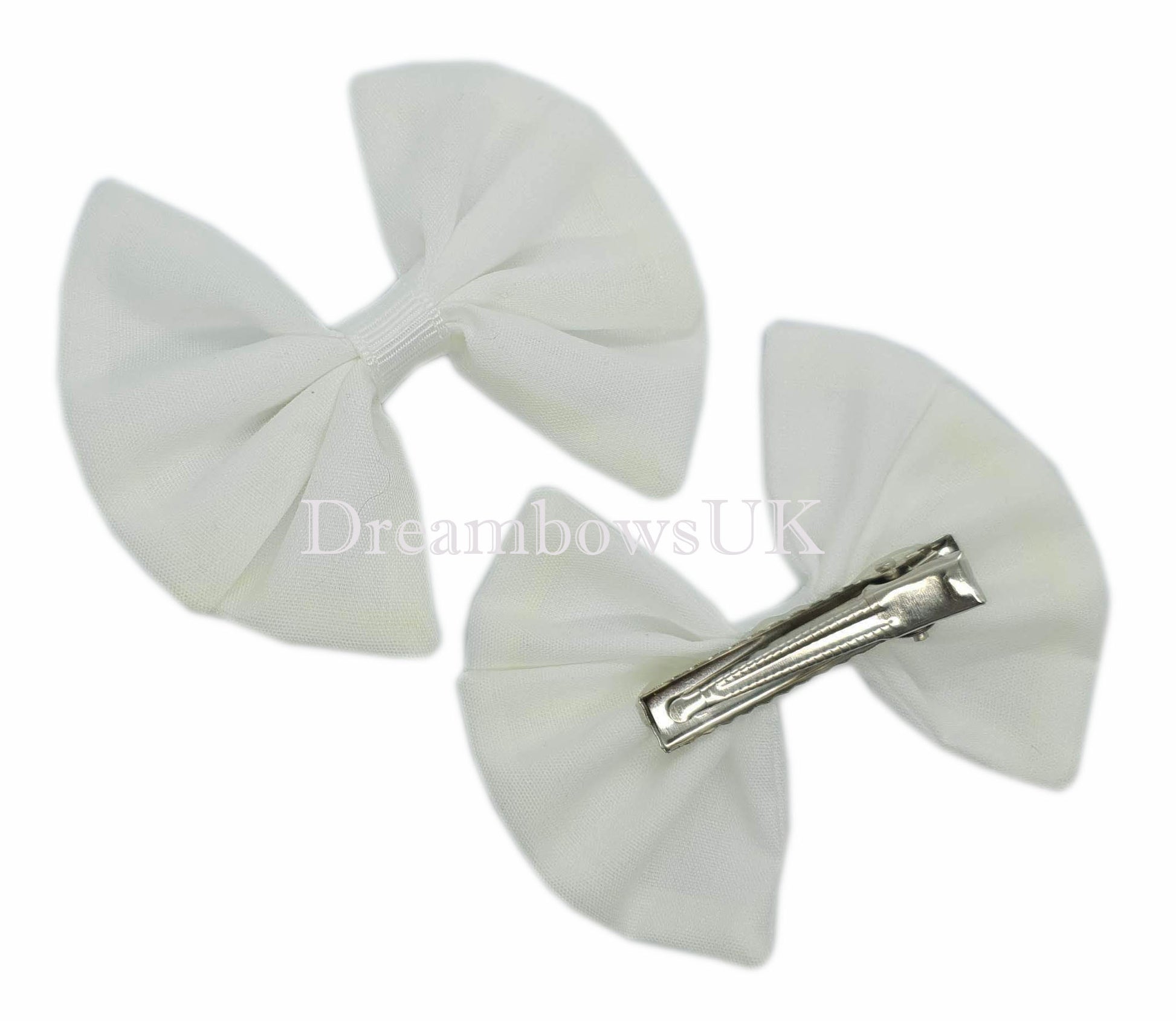 White fabric hair bows on alligator clips