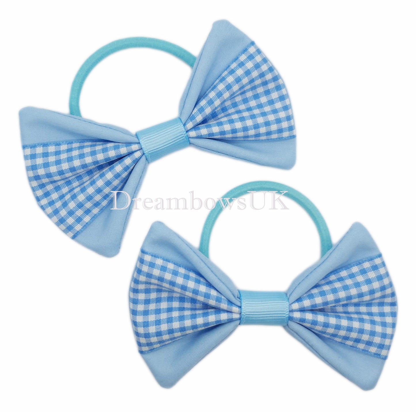 baby blue gingham school bows on thick bobbles