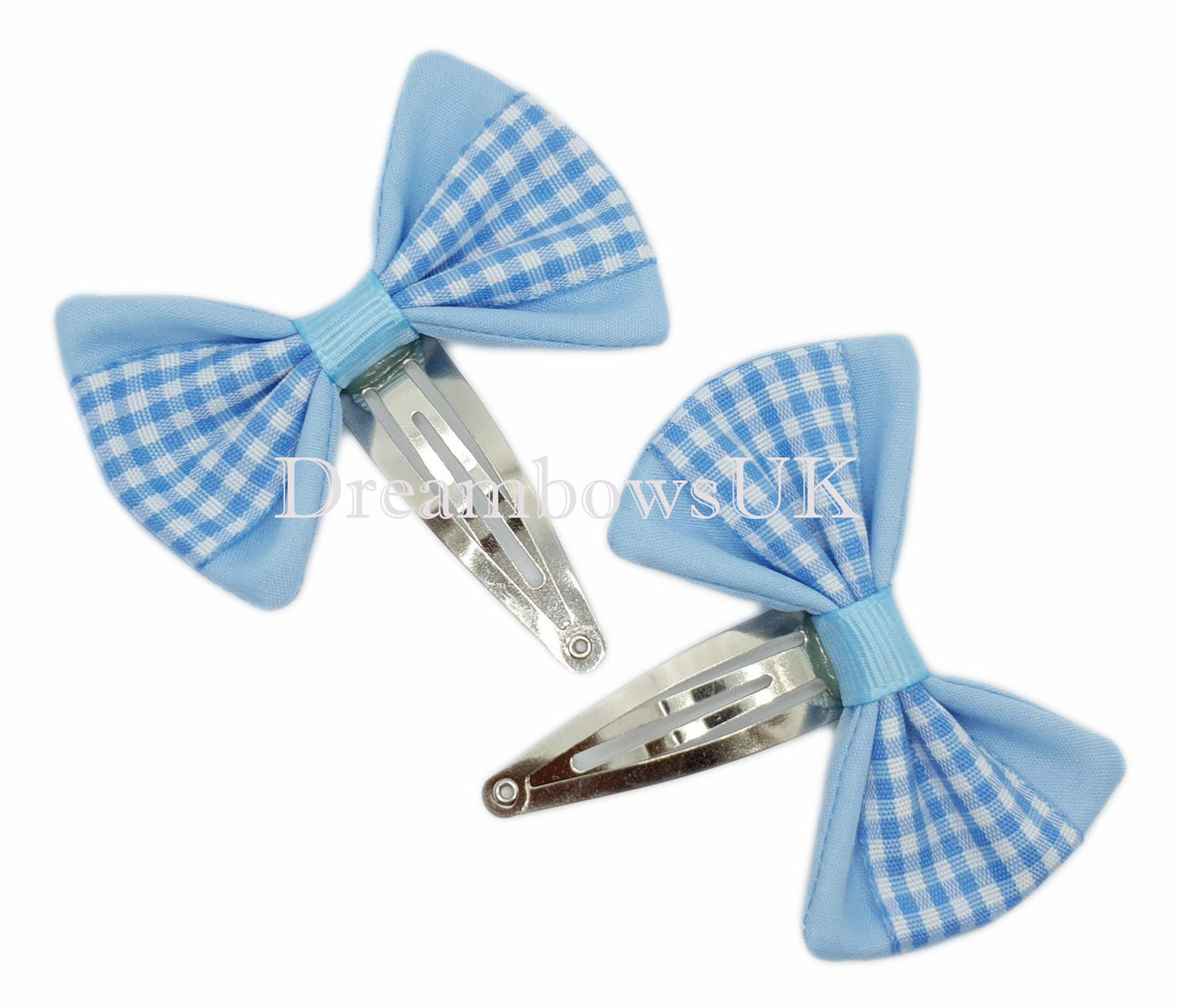 baby blue gingham hair bows on snap clips