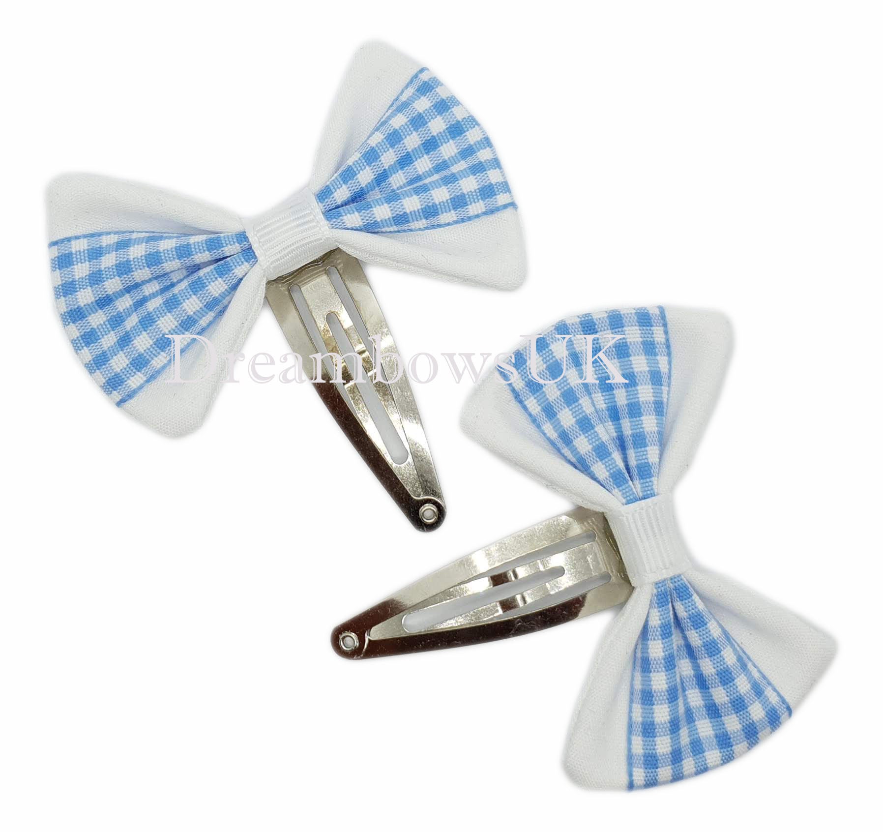 baby blue and white gingham hair bows on baby hair clips