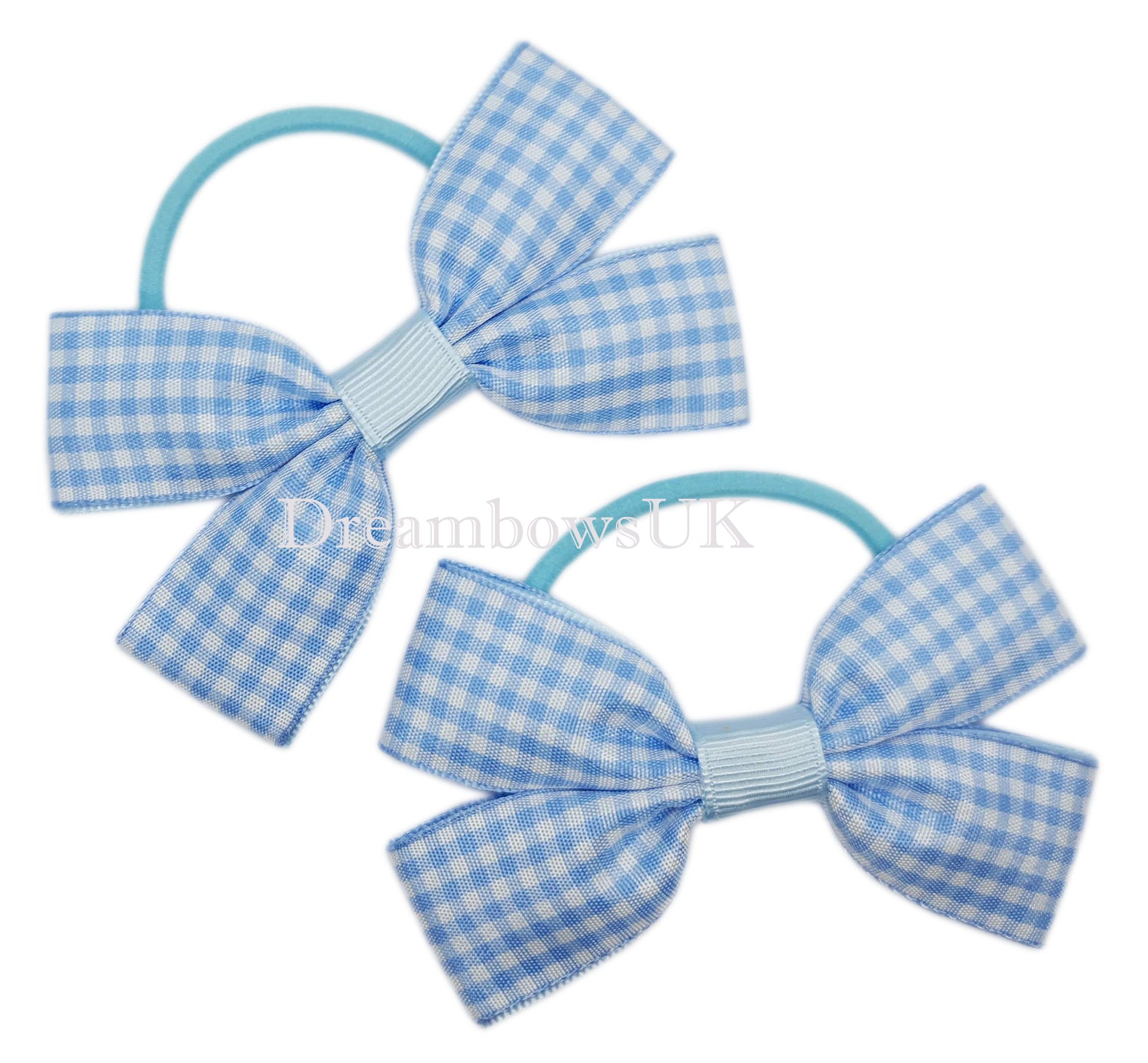 baby blue gingham ribbon hair bows on thick hair ties