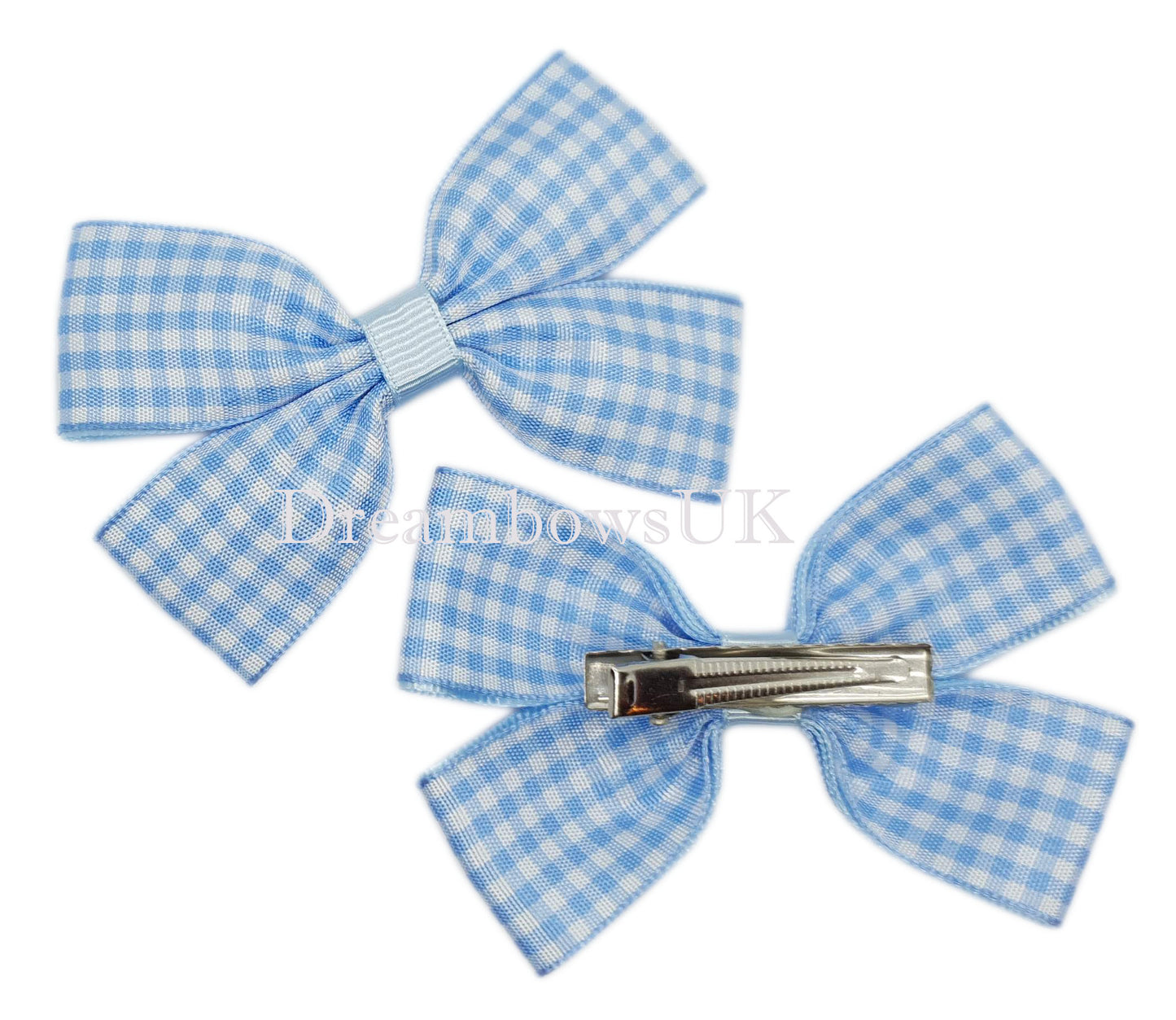 baby blue gingham ribbon hair bows on alligator clips