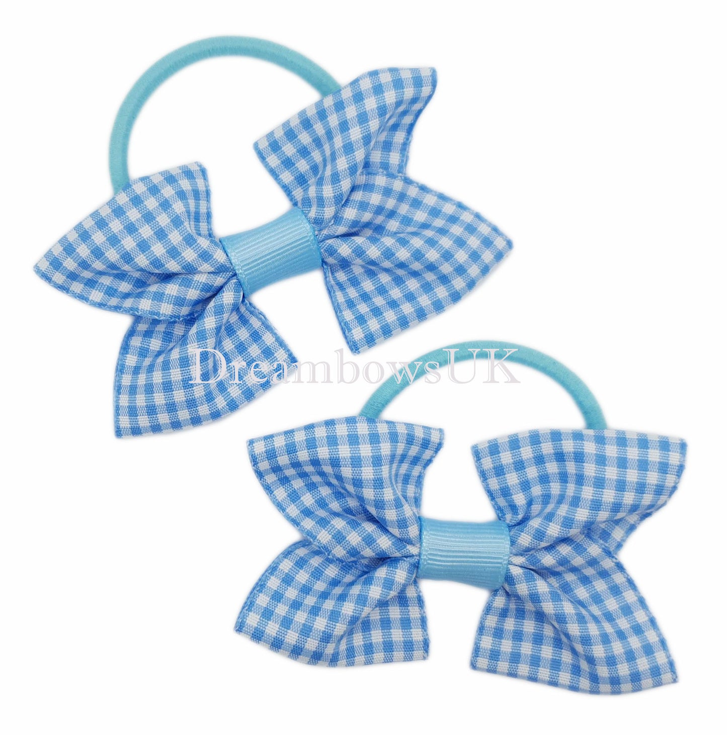 baby blue gingham ribbon hair accessory bows on thick hair bobbles