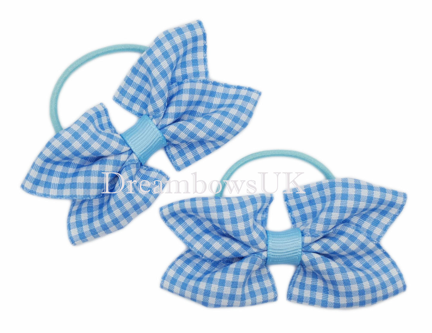 baby blue gingham hair ribbon bows on thin hair ties