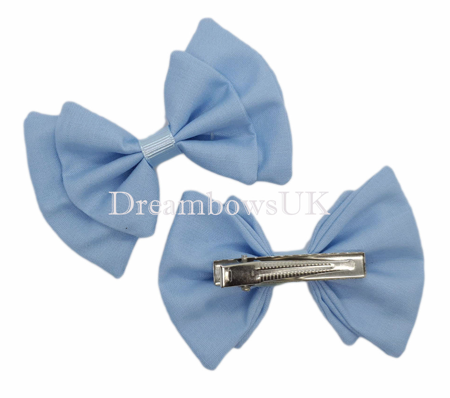 2x Baby blue fabric hair bows