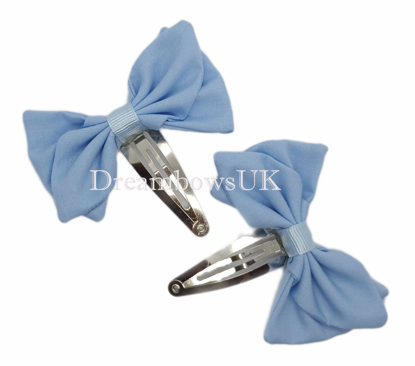 2x Baby blue fabric hair bows