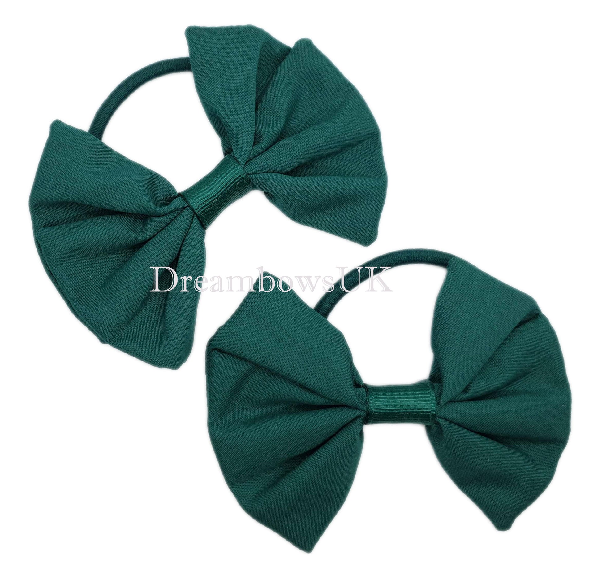 Bottle green school hair bows on thick bobbles