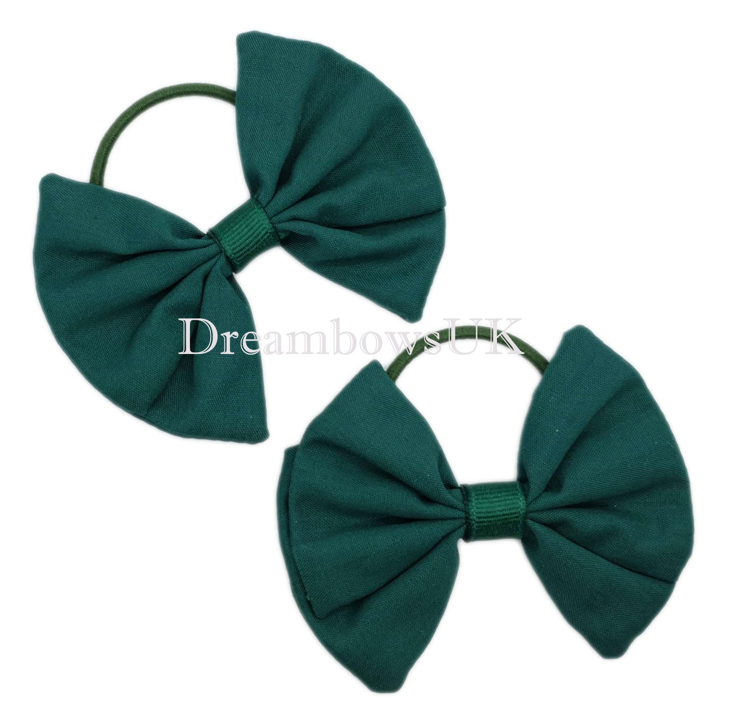 Bottle green bows on thin hair ties