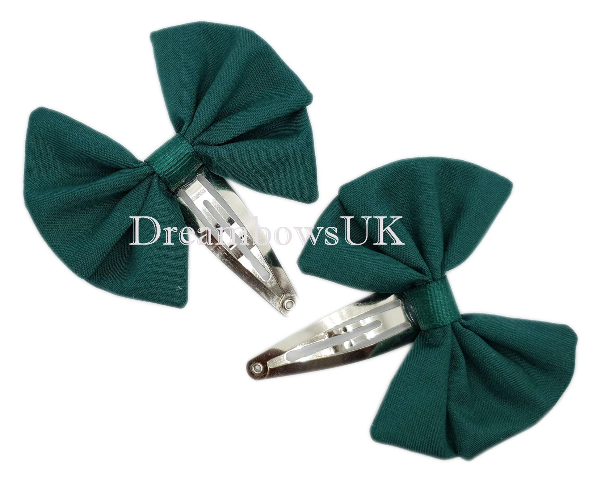 Bottle green school bows on snap clips