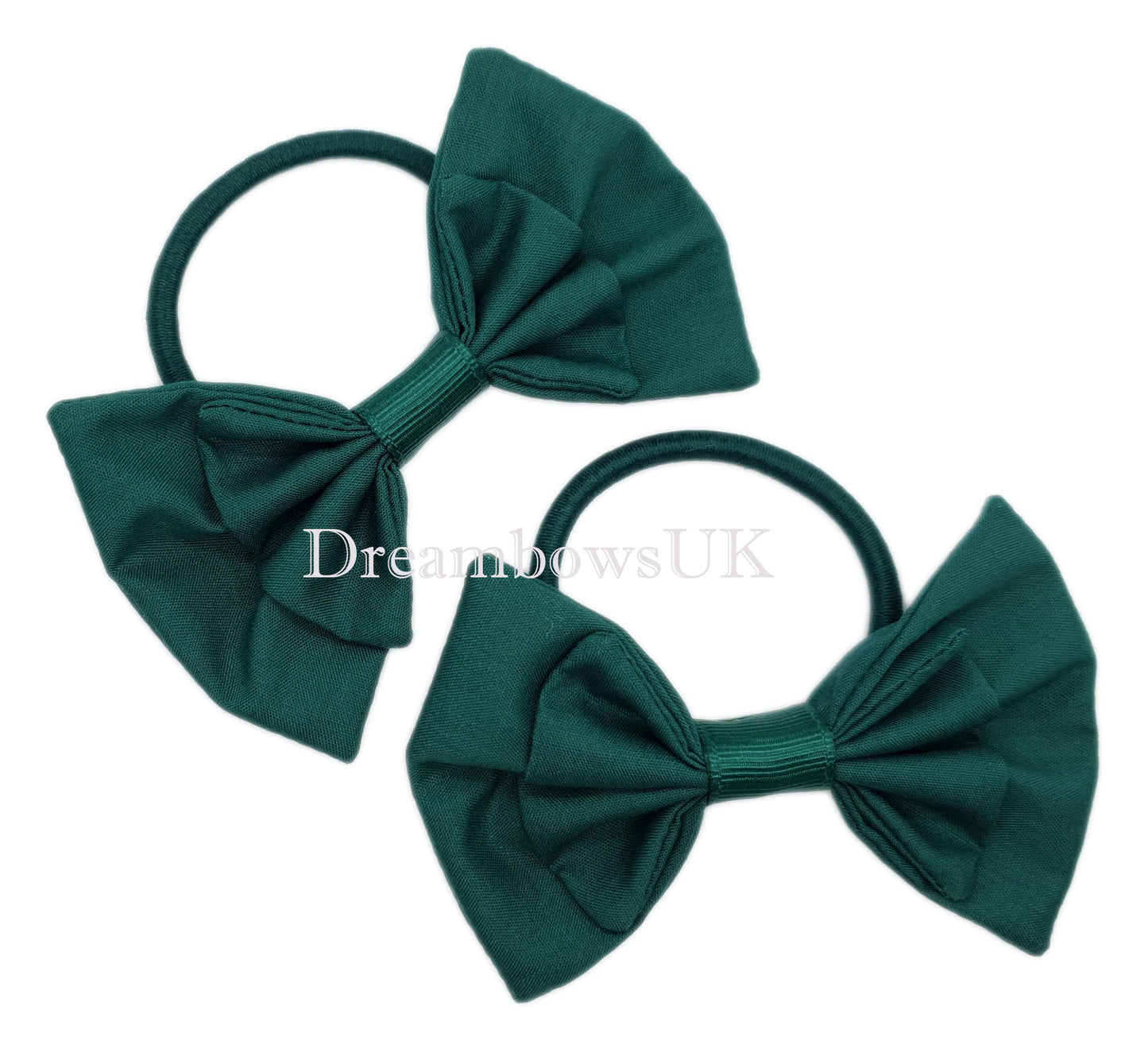 Bottle green school bows on thick hair ties