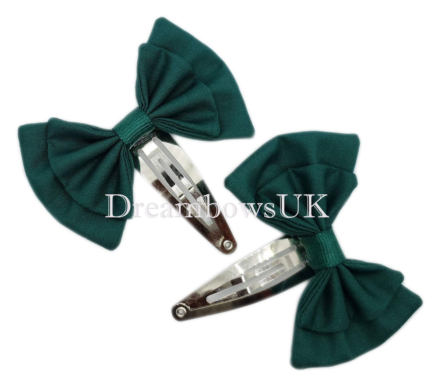 Drak green school bows on snap clips