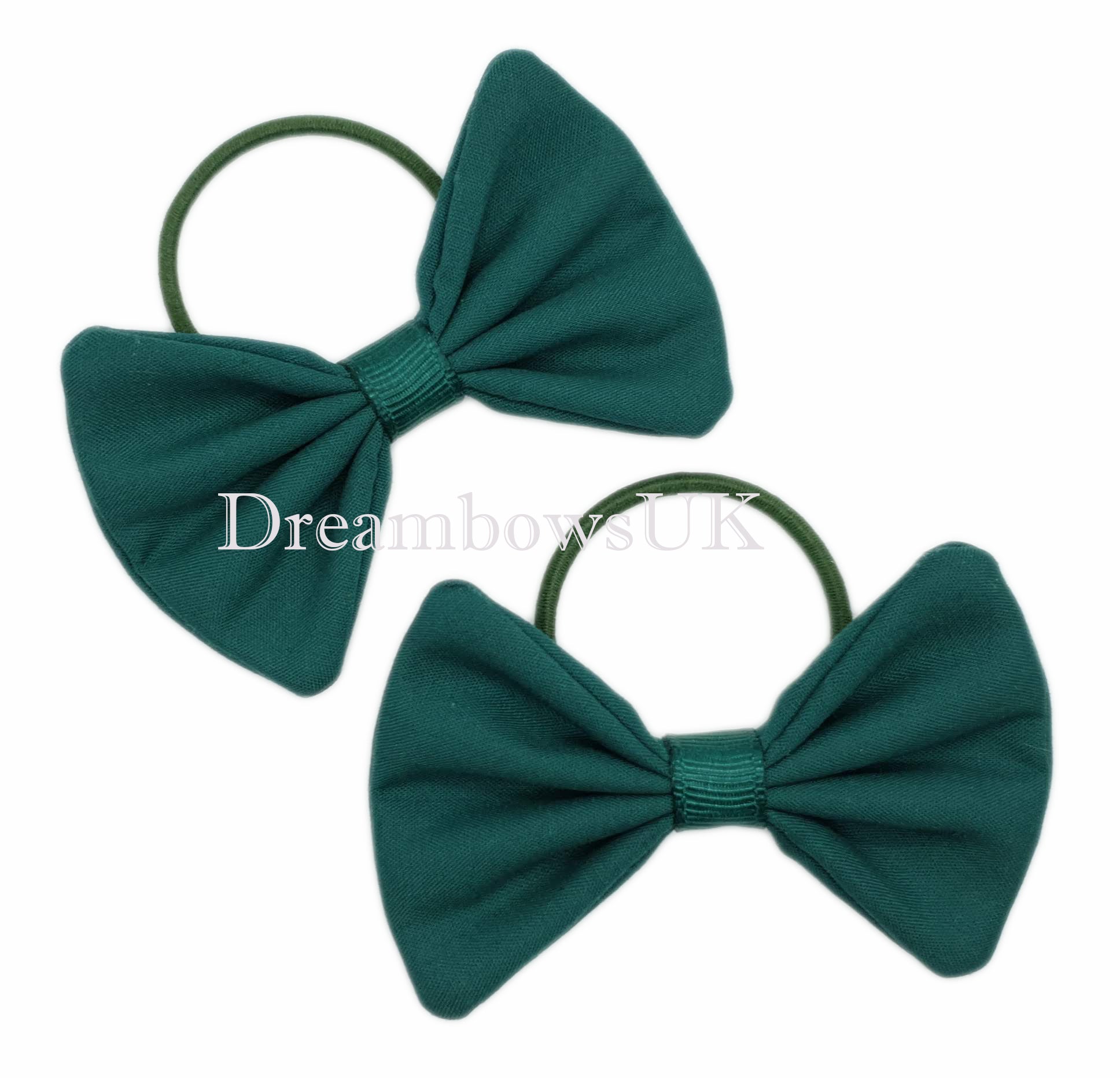 Girls dark green school hair bows on thin hair ties