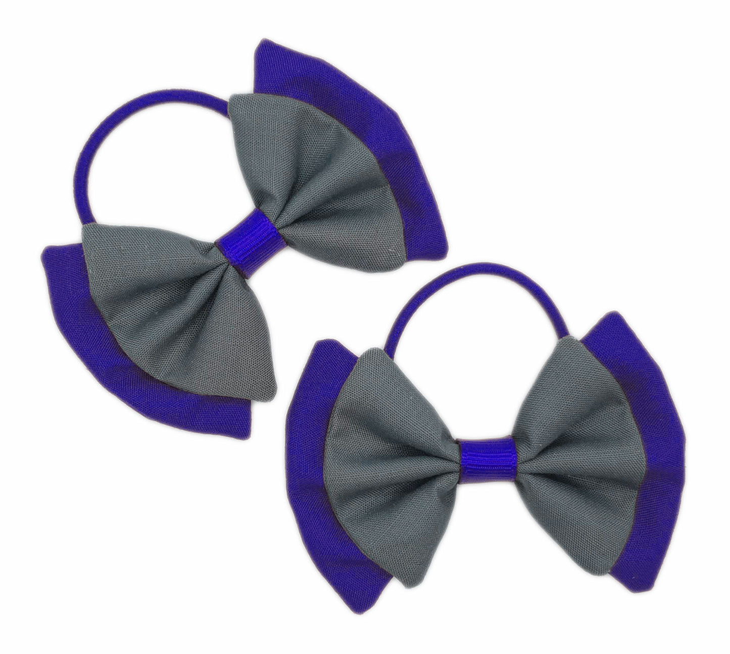 2x Royal blue and grey fabric hair bows