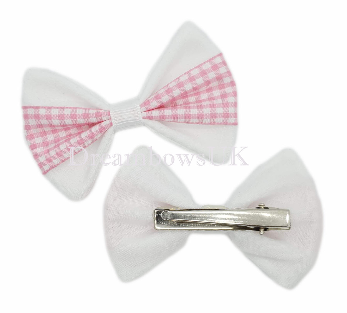 2x Baby pink gingham hair bows