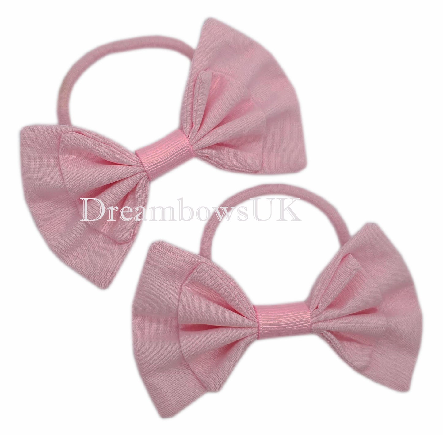 Girls baby pink fabric hair bows on thick hair ties