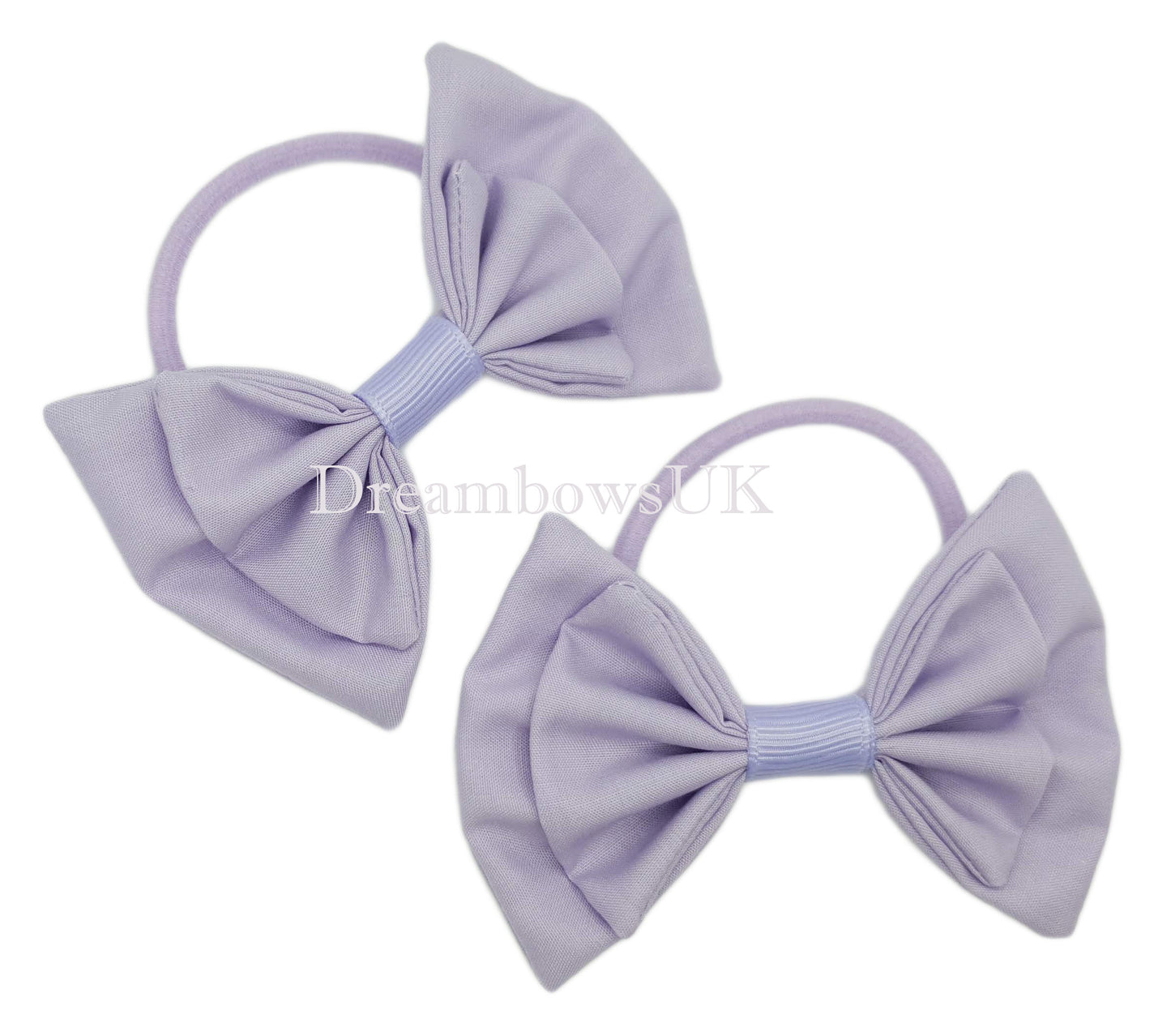 Girls lilac fabric hair bows on thick hair elastics