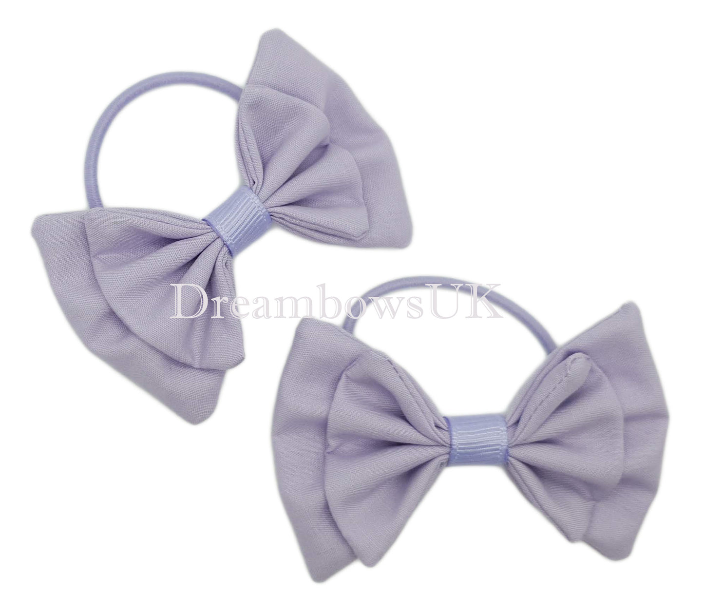 Girls lilac fabric hair bows on thin hair ties