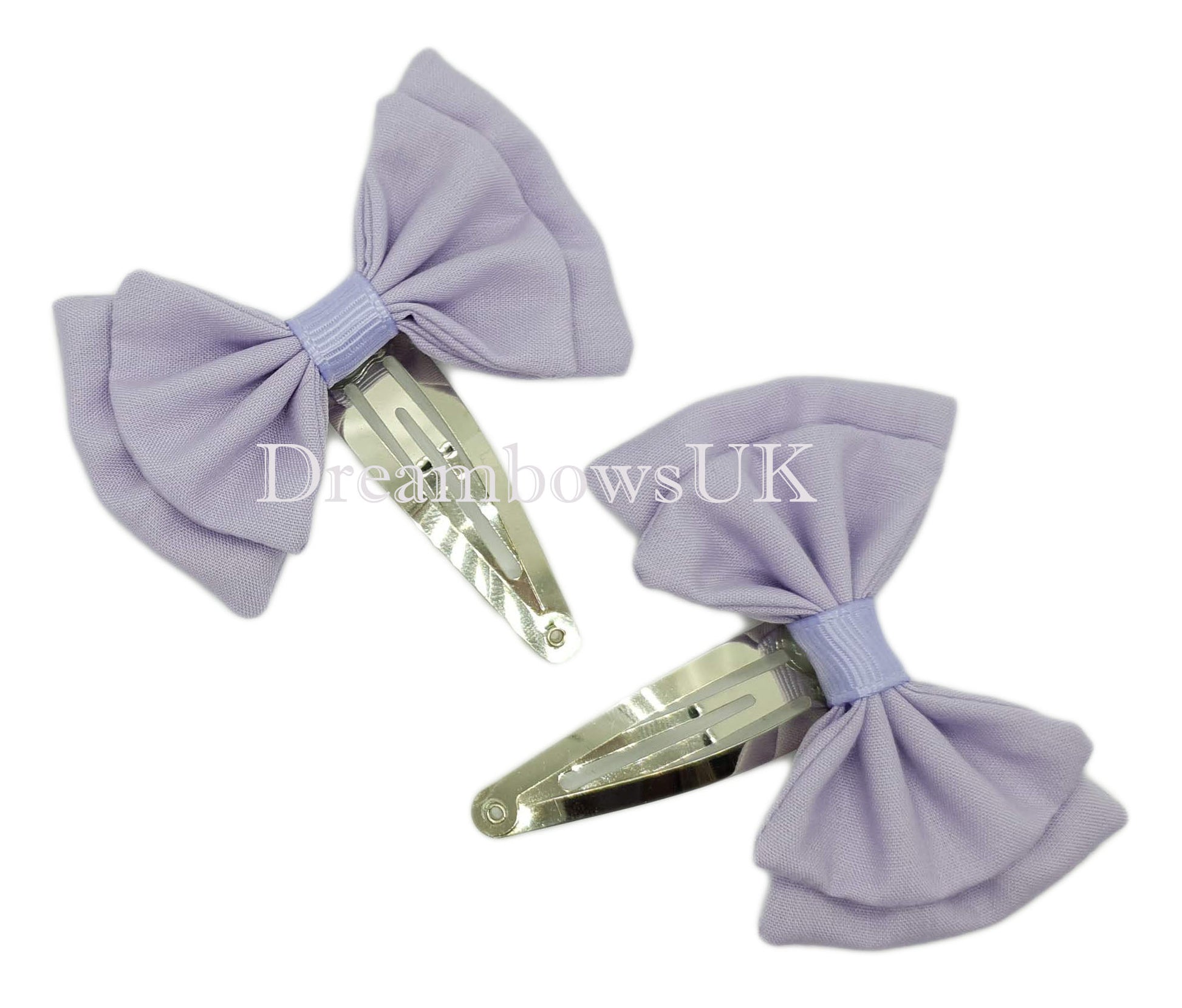 Girls lilac hair bows on metal snap clips