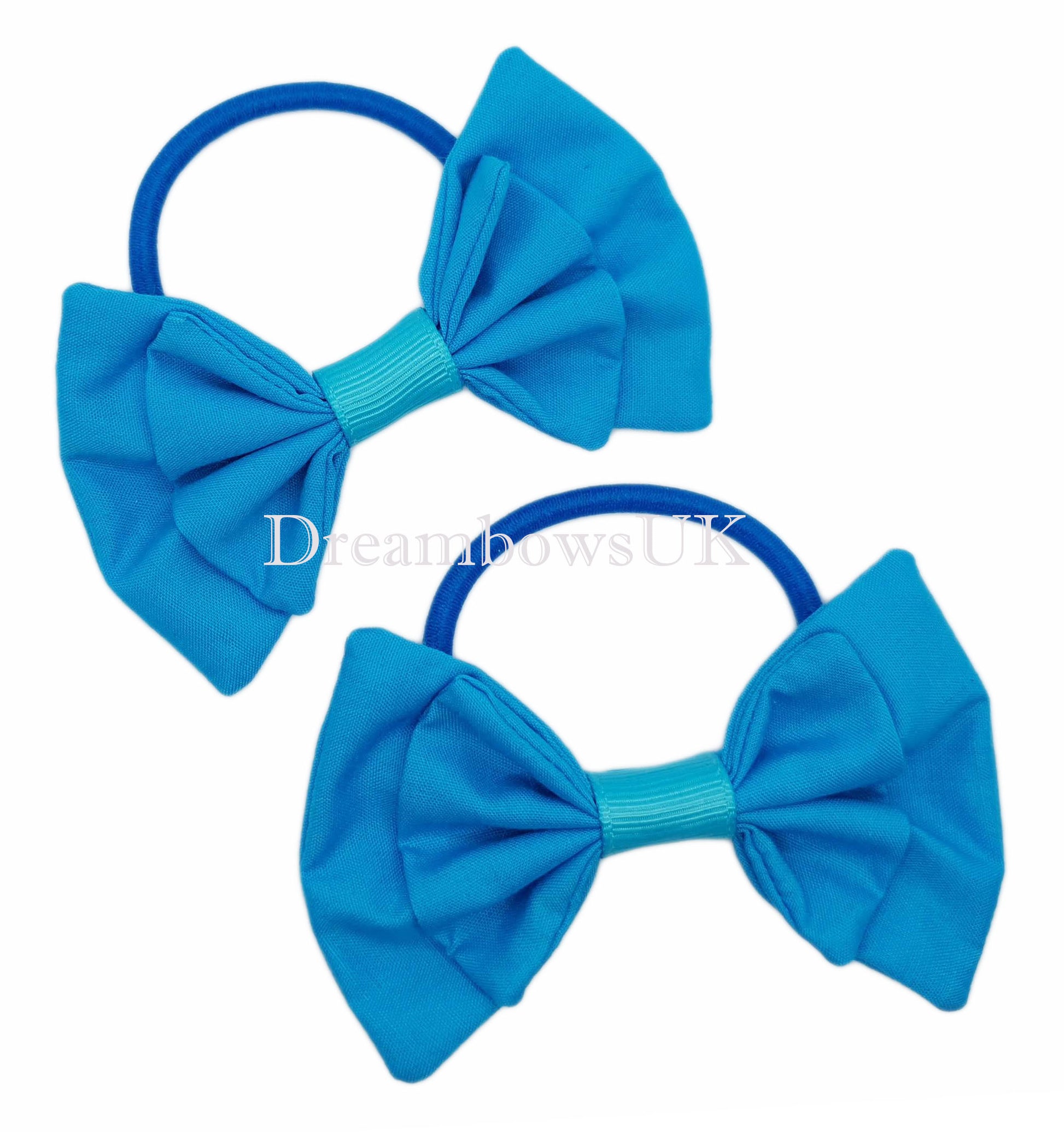 Handmade turquoise hair bows on thick bobbles 