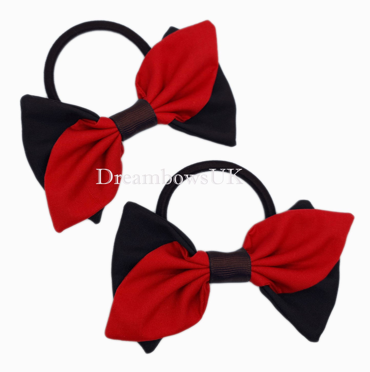2x Black and red fabric hair bows