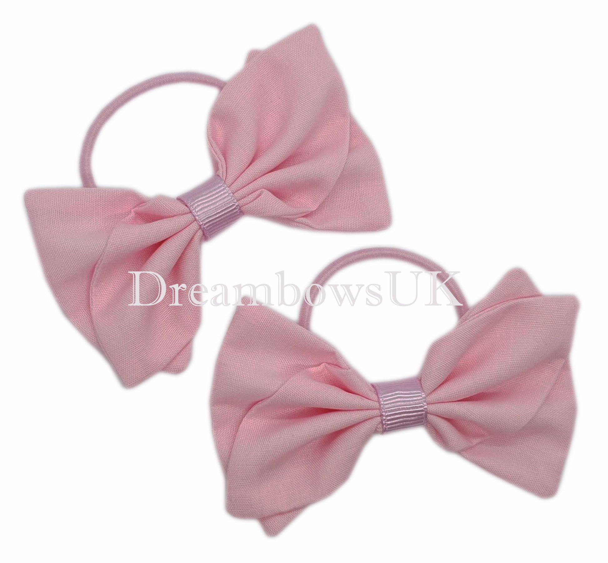 Girls baby pink fabric hair bows on thin hair bobbles