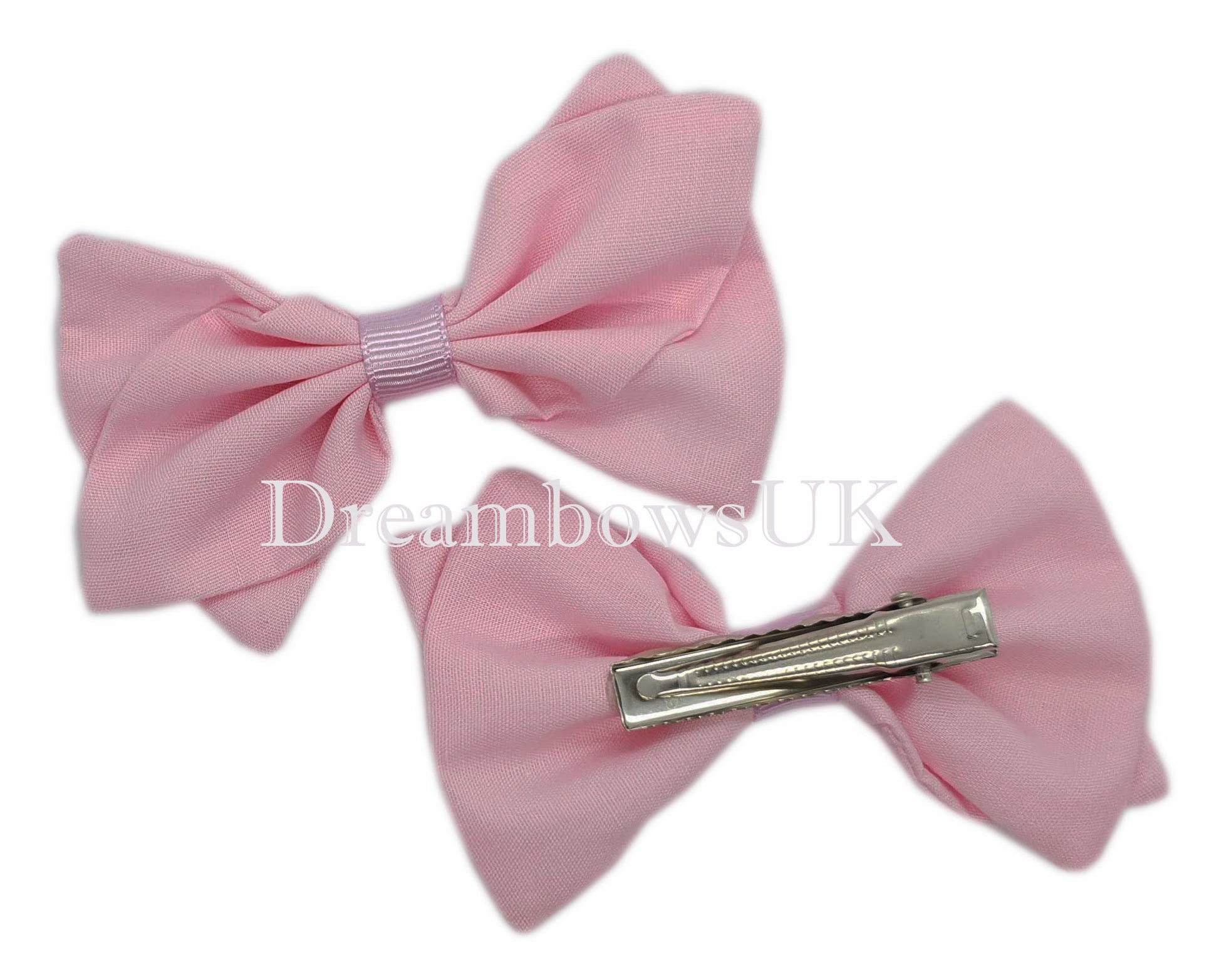 Girls baby pink fabric hair bows on crocodile clips