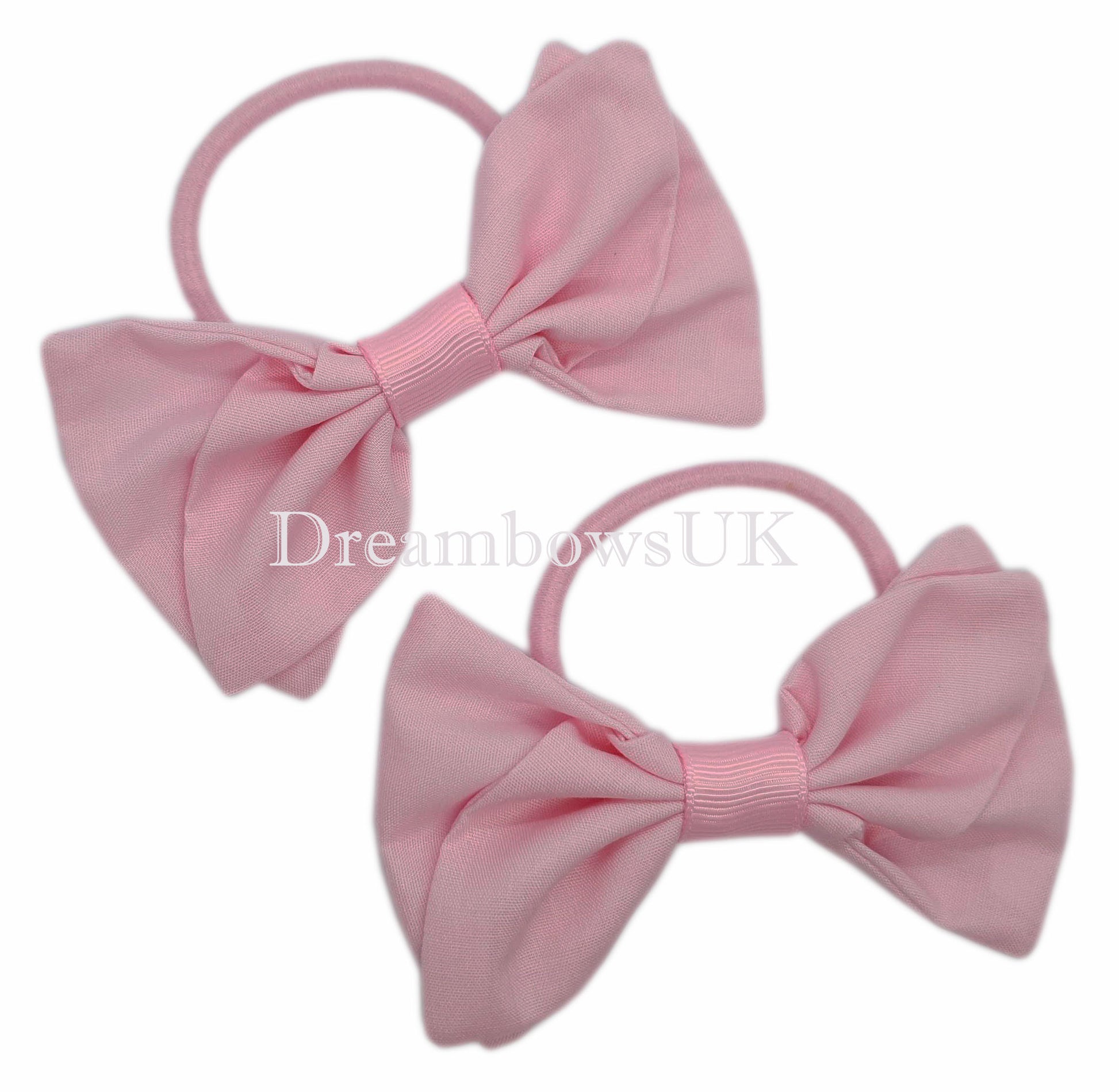 Girls baby pink fabric hair bows on thick hair bobbles