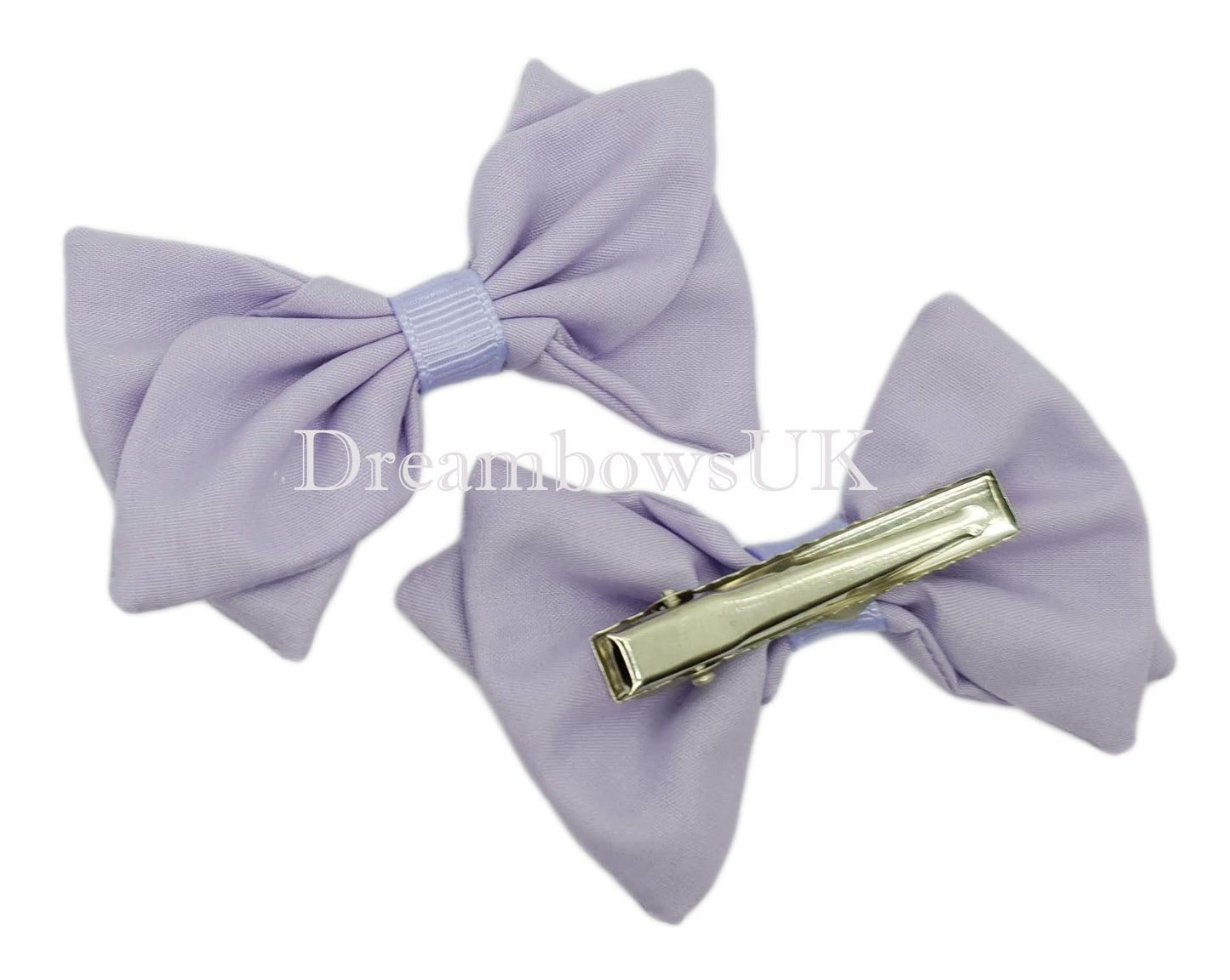 Lilac fabric hair bows on crocodile clips