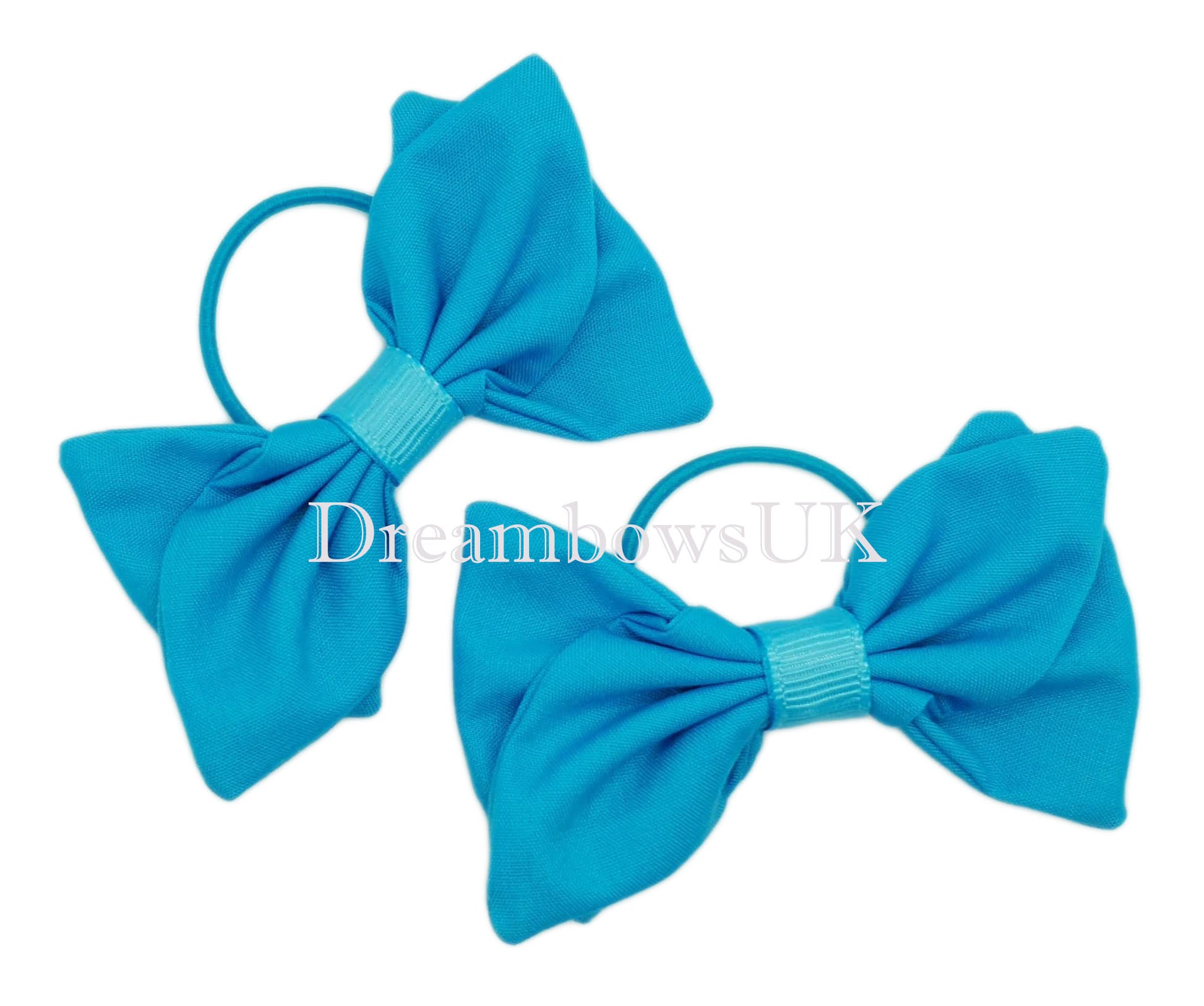 Turquoise fabric hair bows on thin hair bobbles
