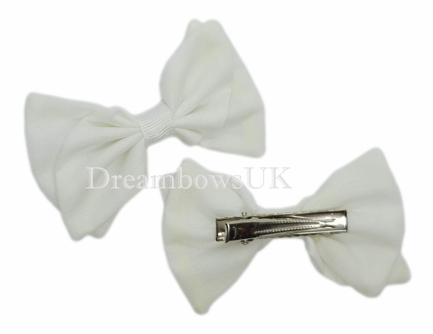 White fabric hair bows on alligator clips